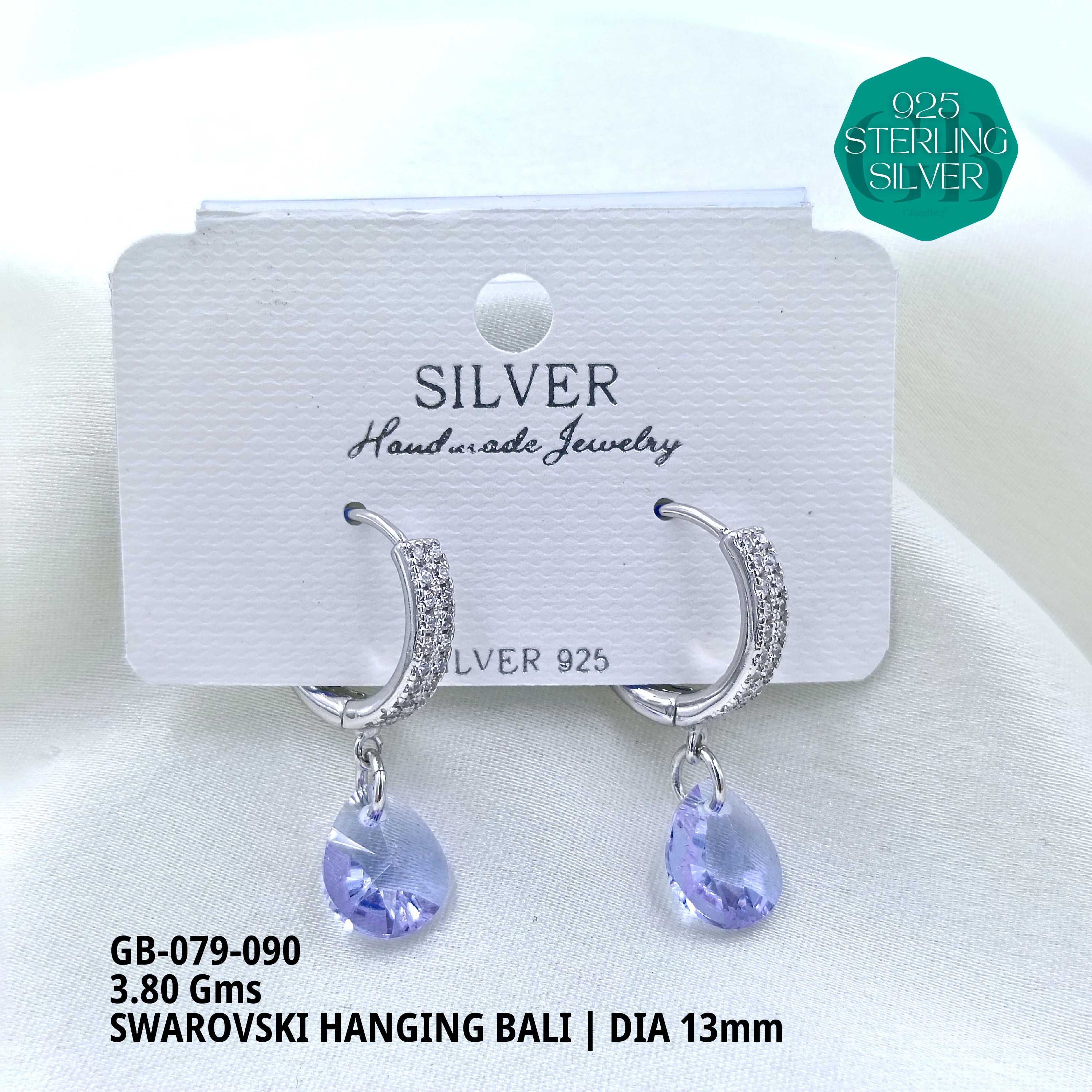 SWAROVSKI HANGNING BALI - Premium 925 Silver Jewellery - SKU: GB-079-090 - Hyderabad Silver Importers