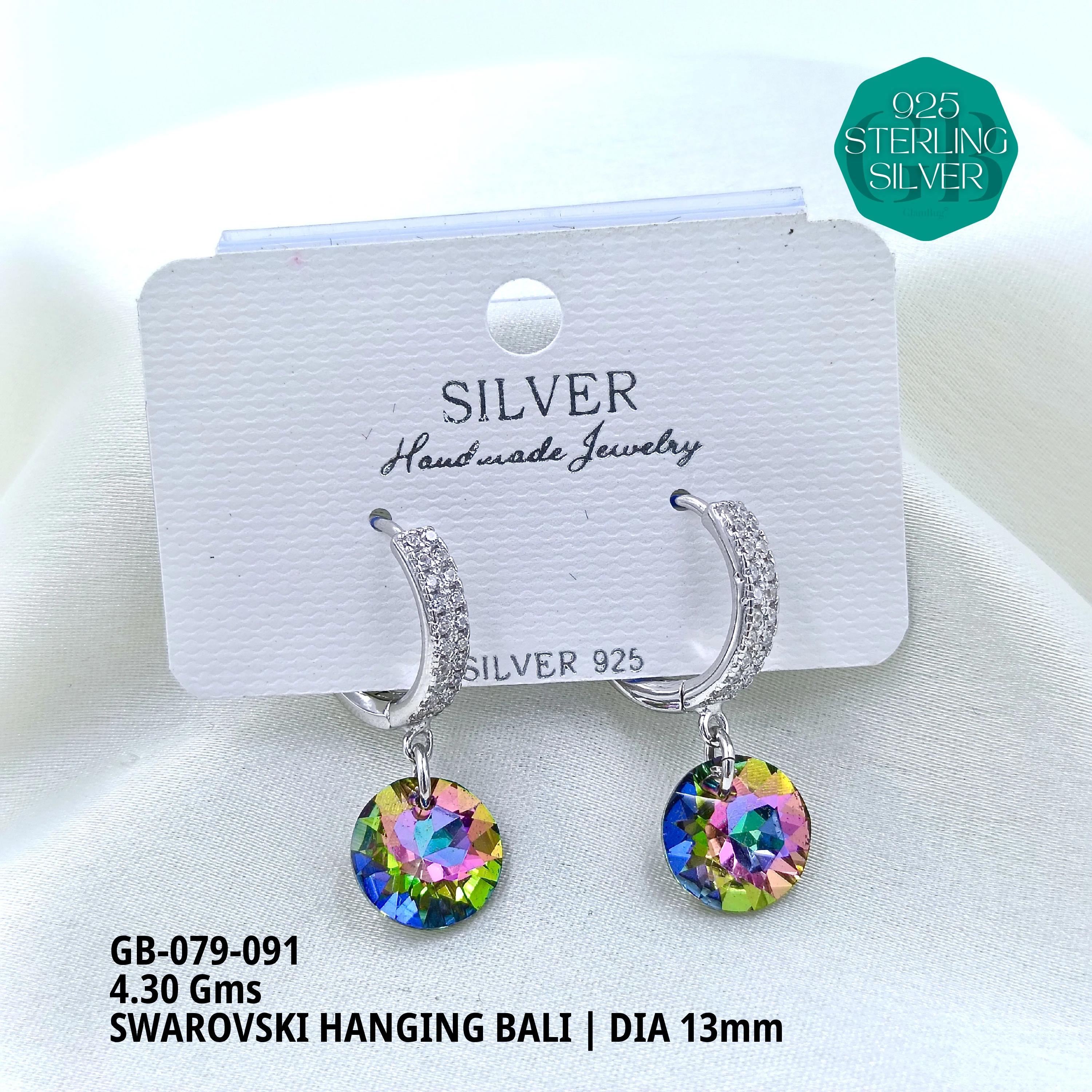SWAROVSKI HANGNING BALI - Premium 925 Silver Jewellery - SKU: GB-079-091 - Hyderabad Silver Importers