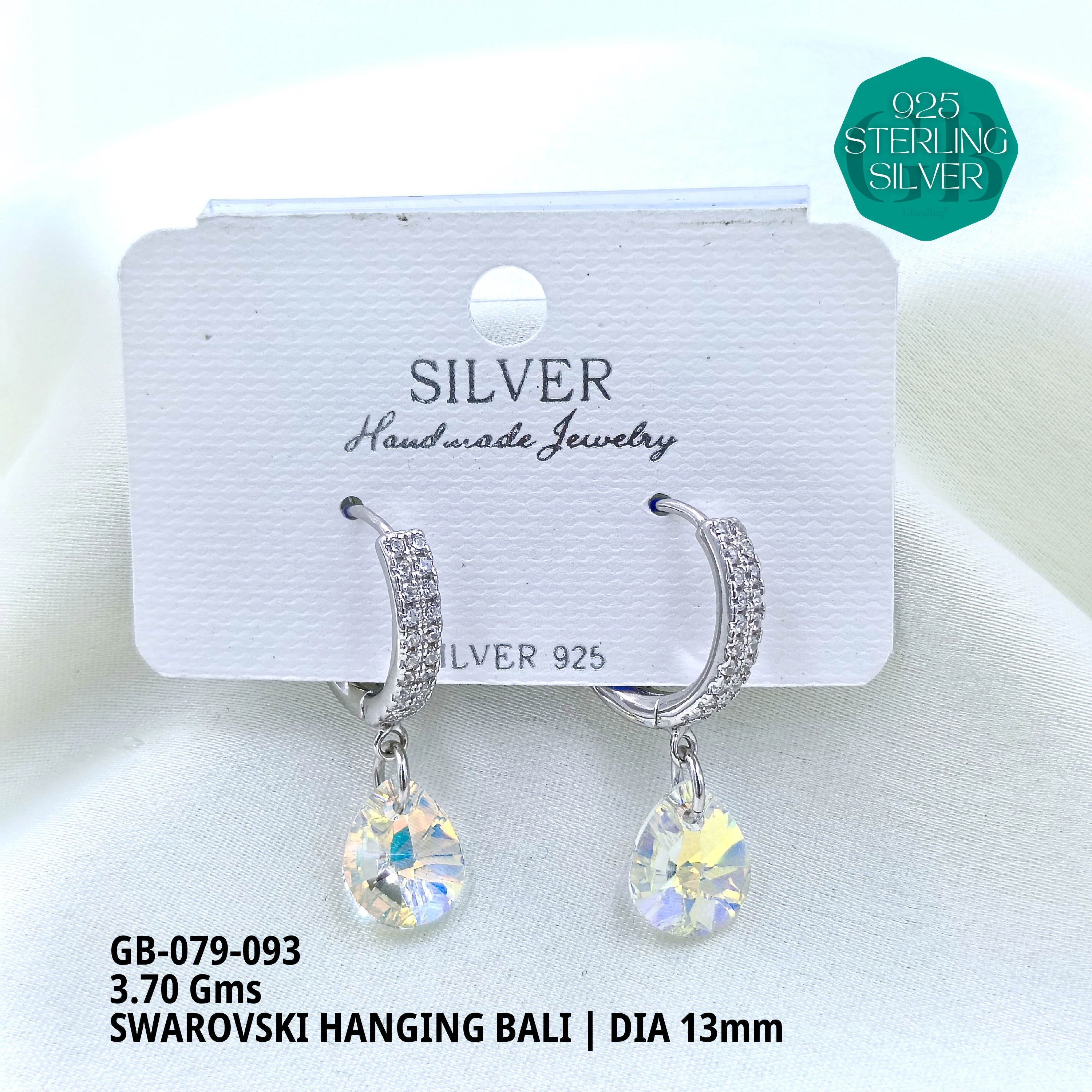 SWAROVSKI HANGNING BALI - Premium 925 Silver Jewellery - SKU: GB-079-093 - Hyderabad Silver Importers