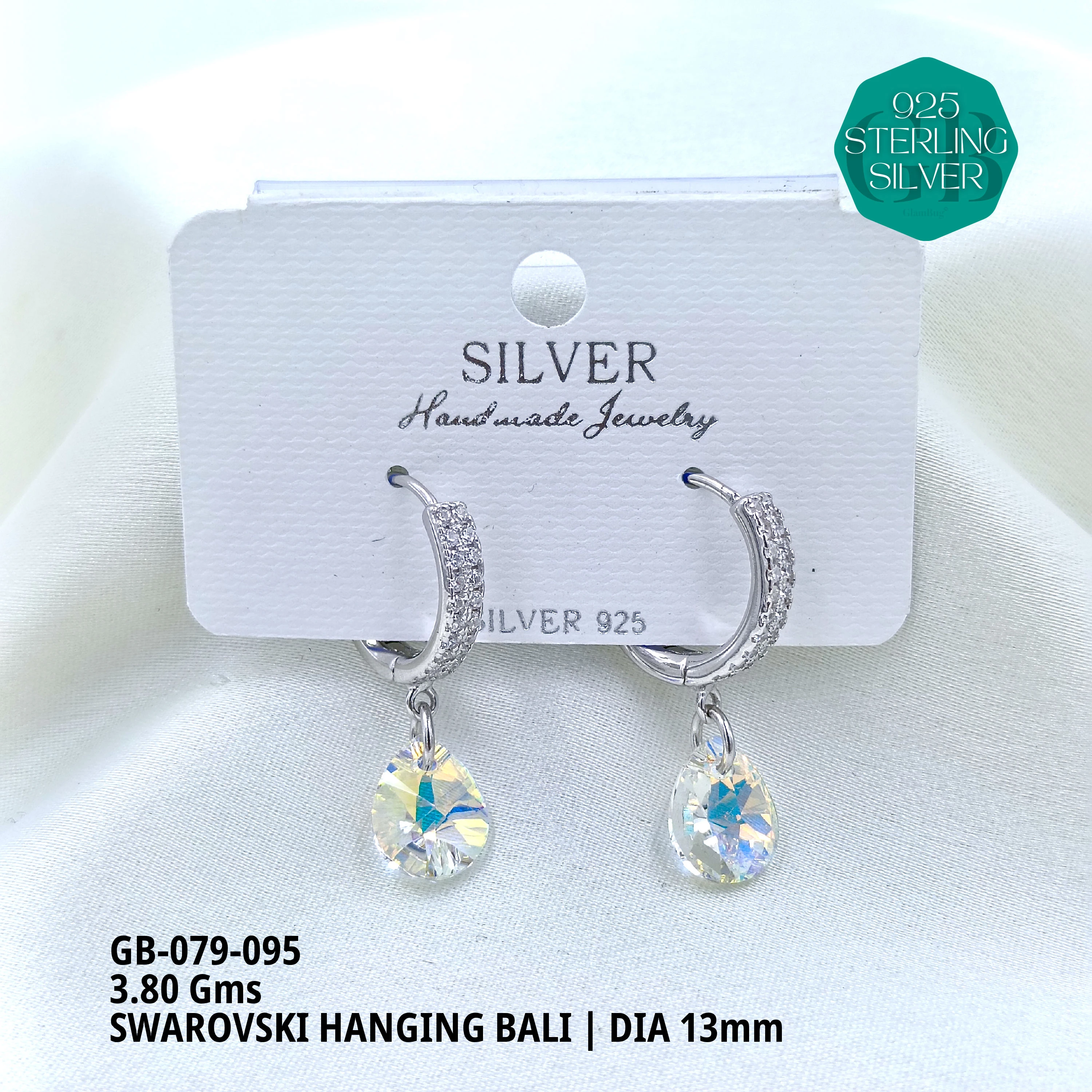 SWAROVSKI HANGNING BALI - Premium 925 Silver Jewellery - SKU: GB-079-095 - Hyderabad Silver Importers