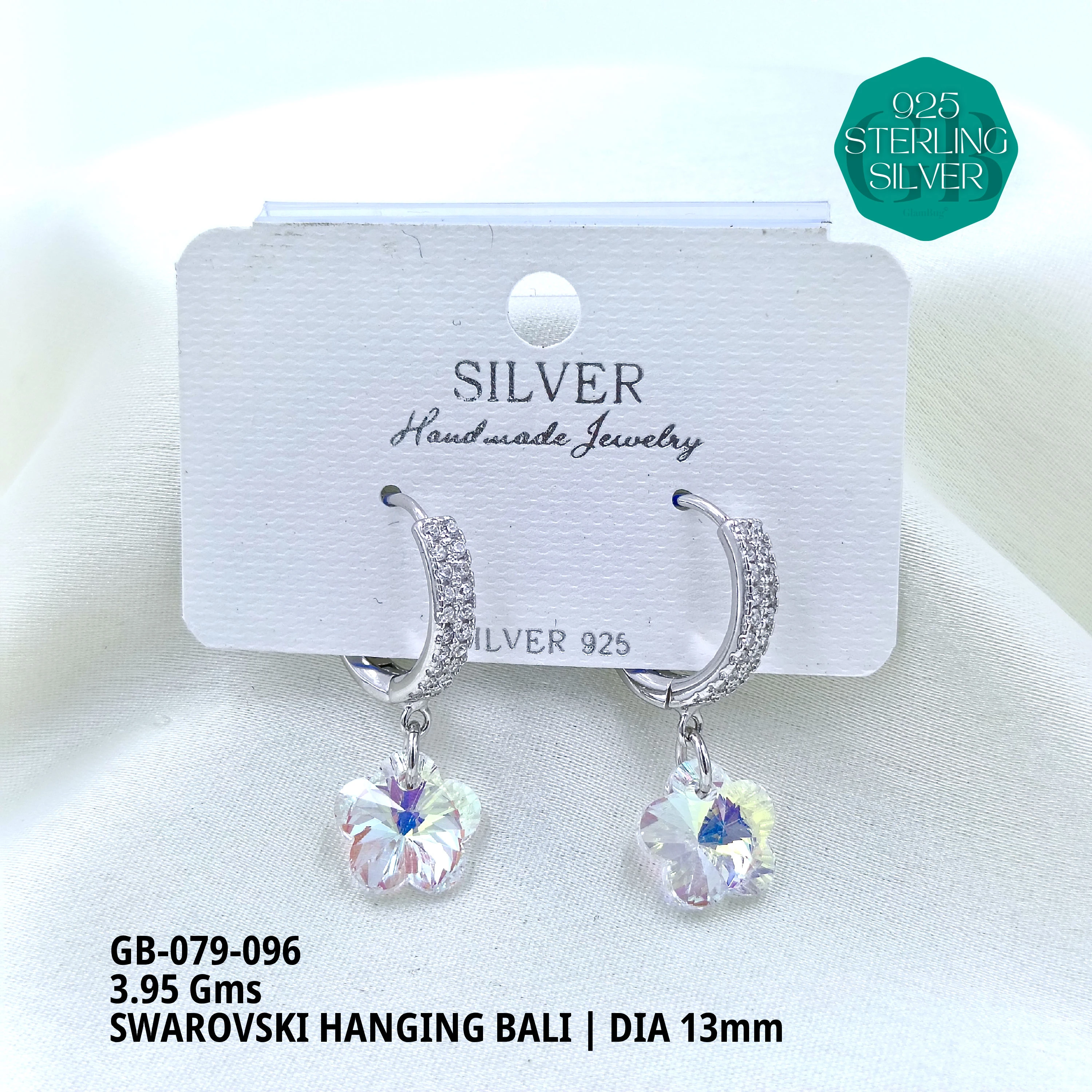 SWAROVSKI HANGNING BALI - Premium 925 Silver Jewellery - SKU: GB-079-096 - Hyderabad Silver Importers