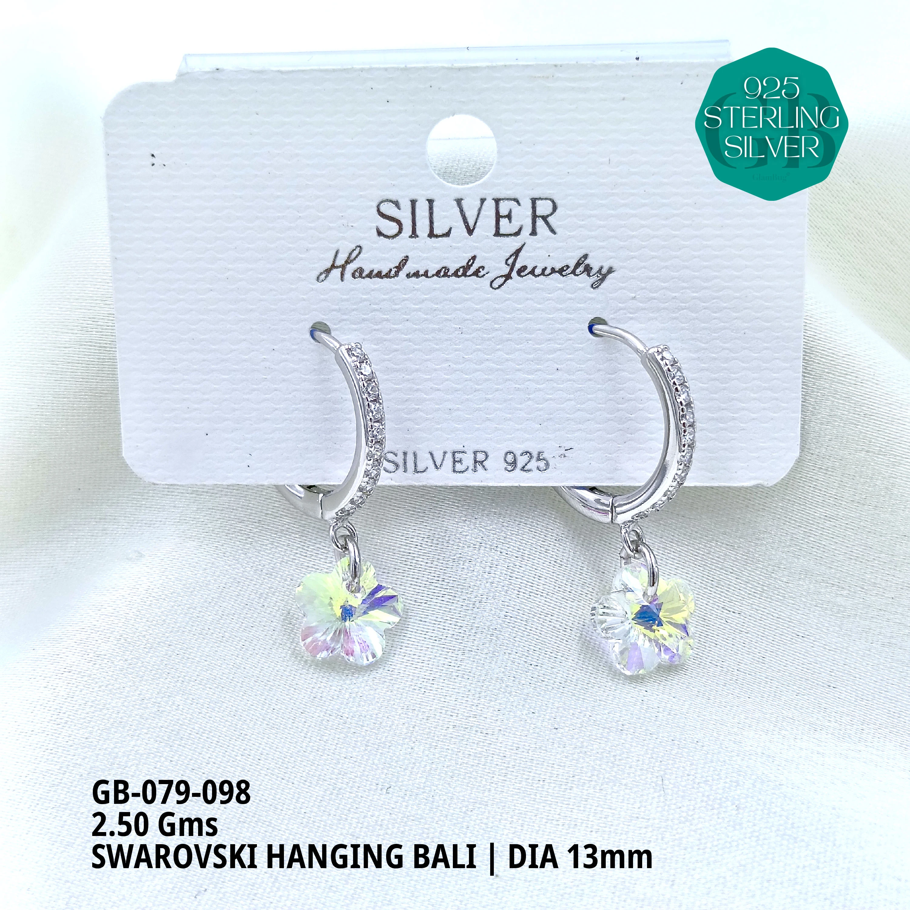 SWAROVSKI HANGNING BALI - Premium 925 Silver Jewellery - SKU: GB-079-098 - Hyderabad Silver Importers