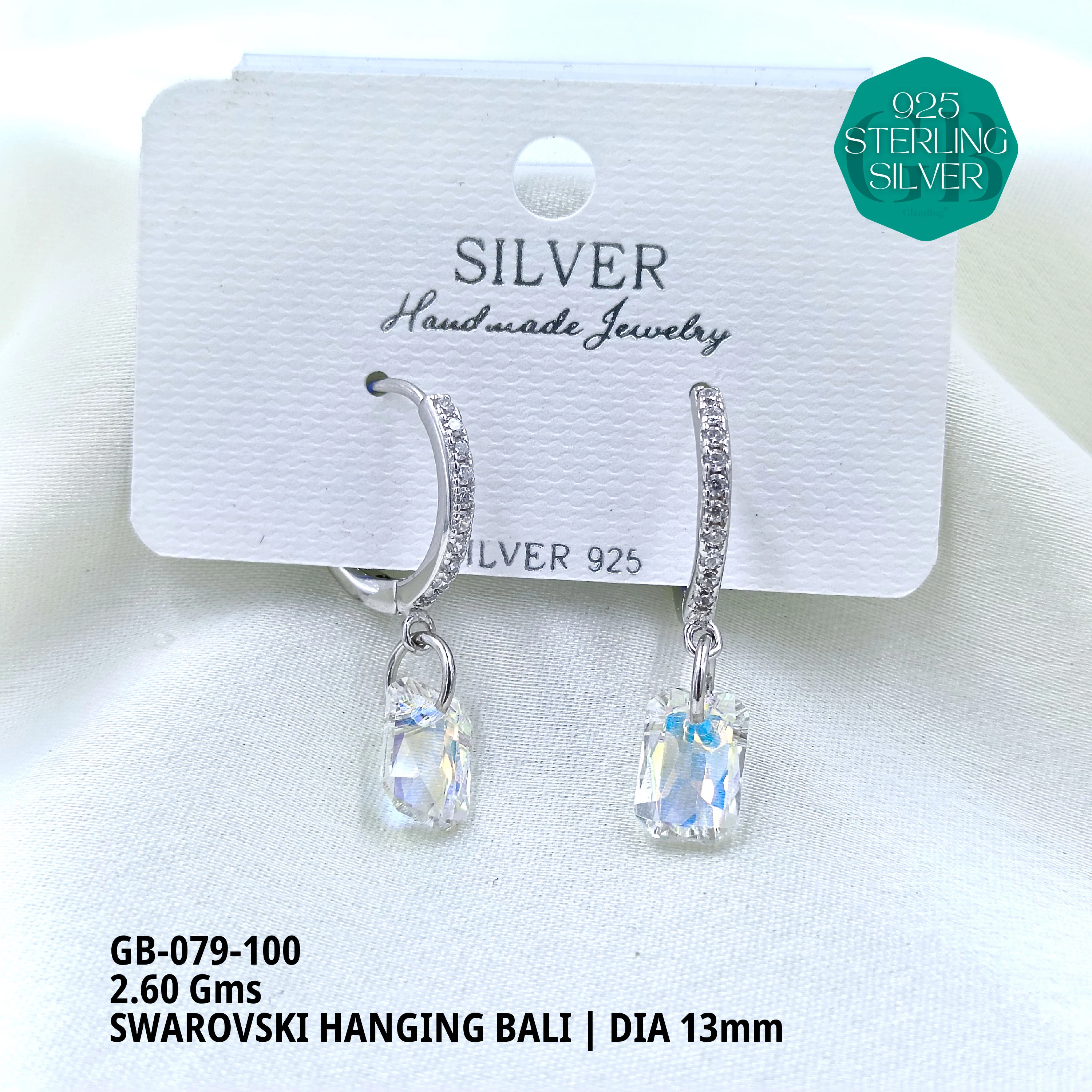SWAROVSKI HANGNING BALI - Premium 925 Silver Jewellery - SKU: GB-079-100 - Hyderabad Silver Importers