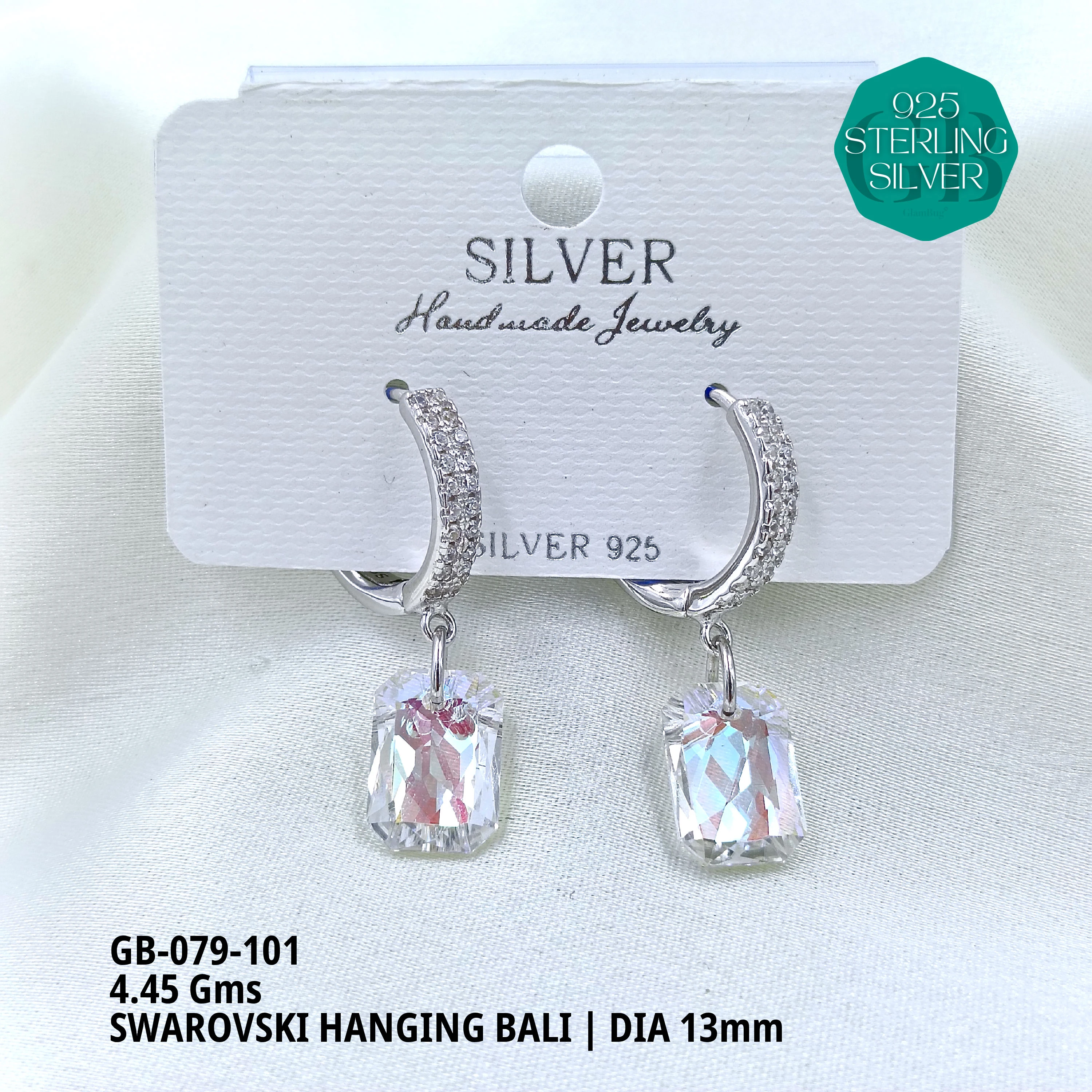 SWAROVSKI HANGNING BALI - Premium 925 Silver Jewellery - SKU: GB-079-101 - Hyderabad Silver Importers