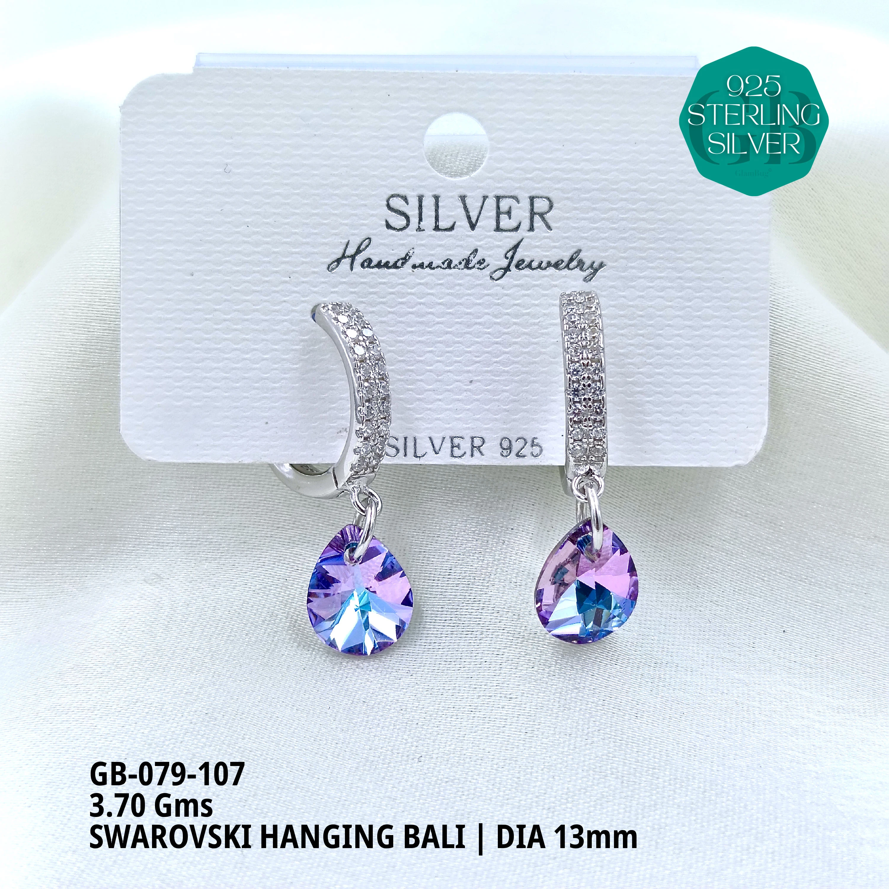 SWAROVSKI HANGNING BALI - Premium 925 Silver Jewellery - SKU: GB-079-107 - Hyderabad Silver Importers