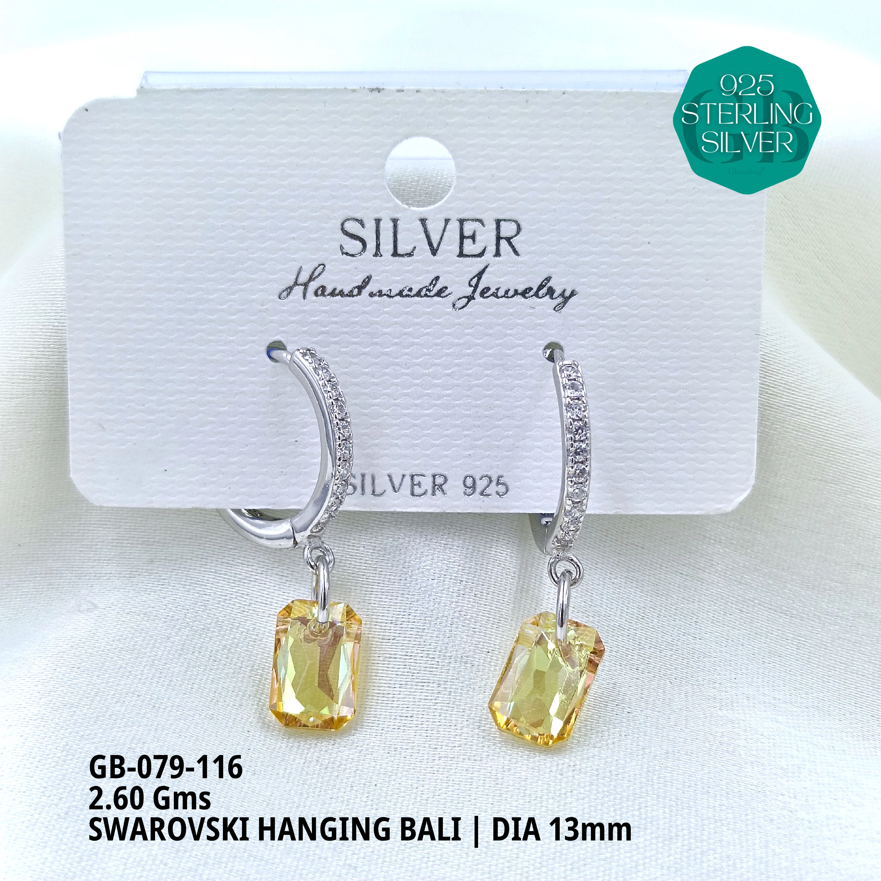 SWAROVSKI HANGNING BALI - Premium 925 Silver Jewellery - SKU: GB-079-116 - Hyderabad Silver Importers