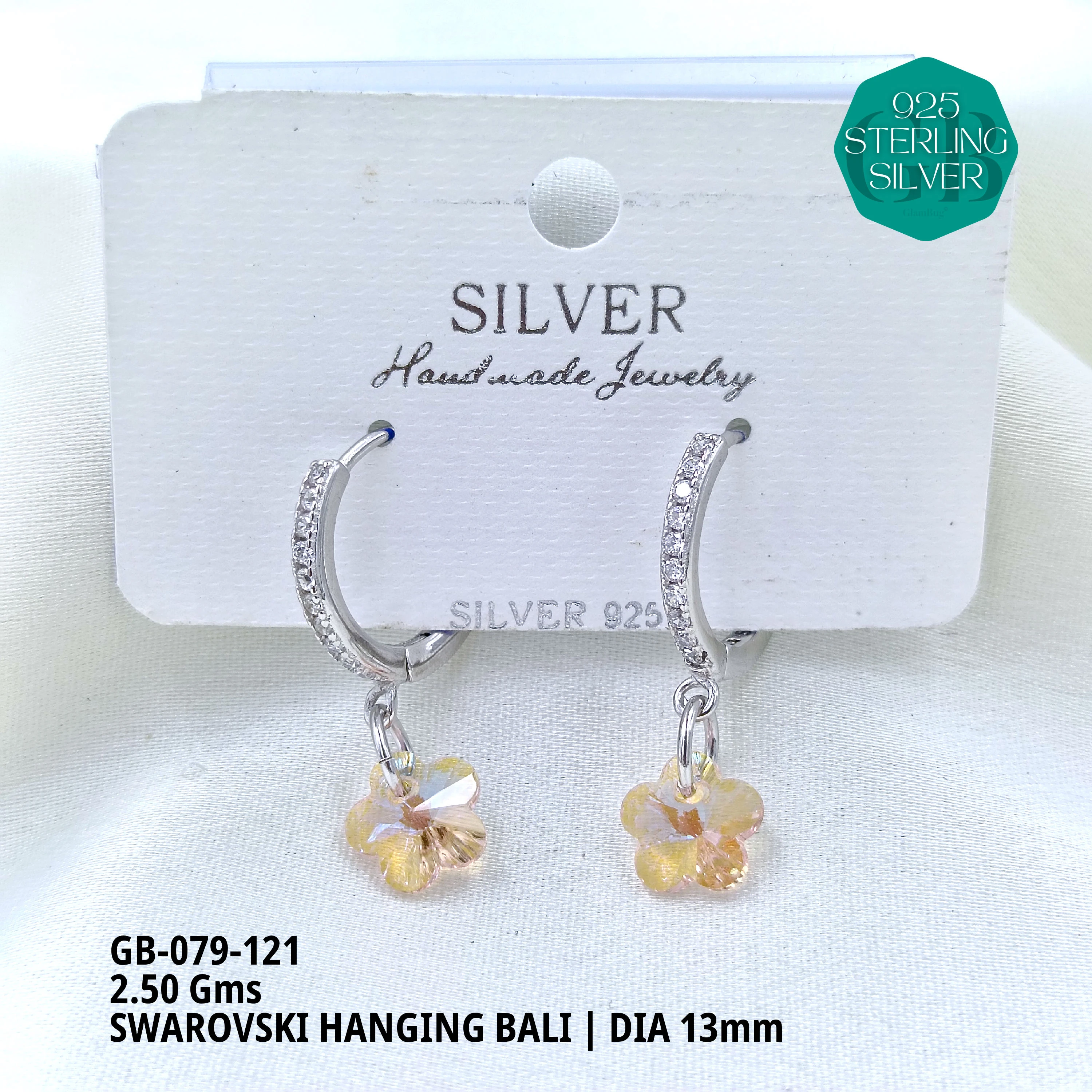 SWAROVSKI HANGNING BALI - Premium 925 Silver Jewellery - SKU: GB-079-121 - Hyderabad Silver Importers