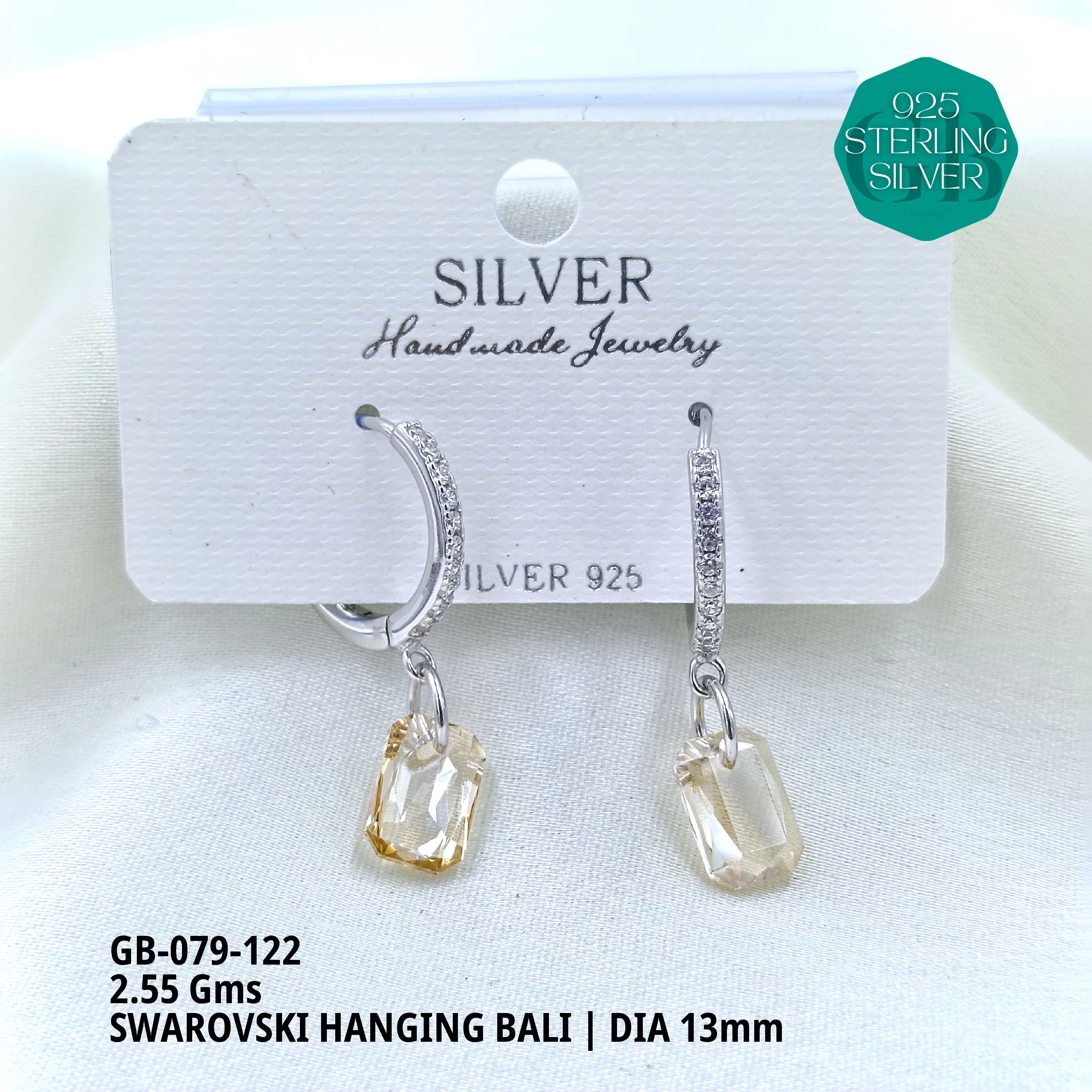 SWAROVSKI HANGNING BALI - Premium 925 Silver Jewellery - SKU: GB-079-122 - Hyderabad Silver Importers