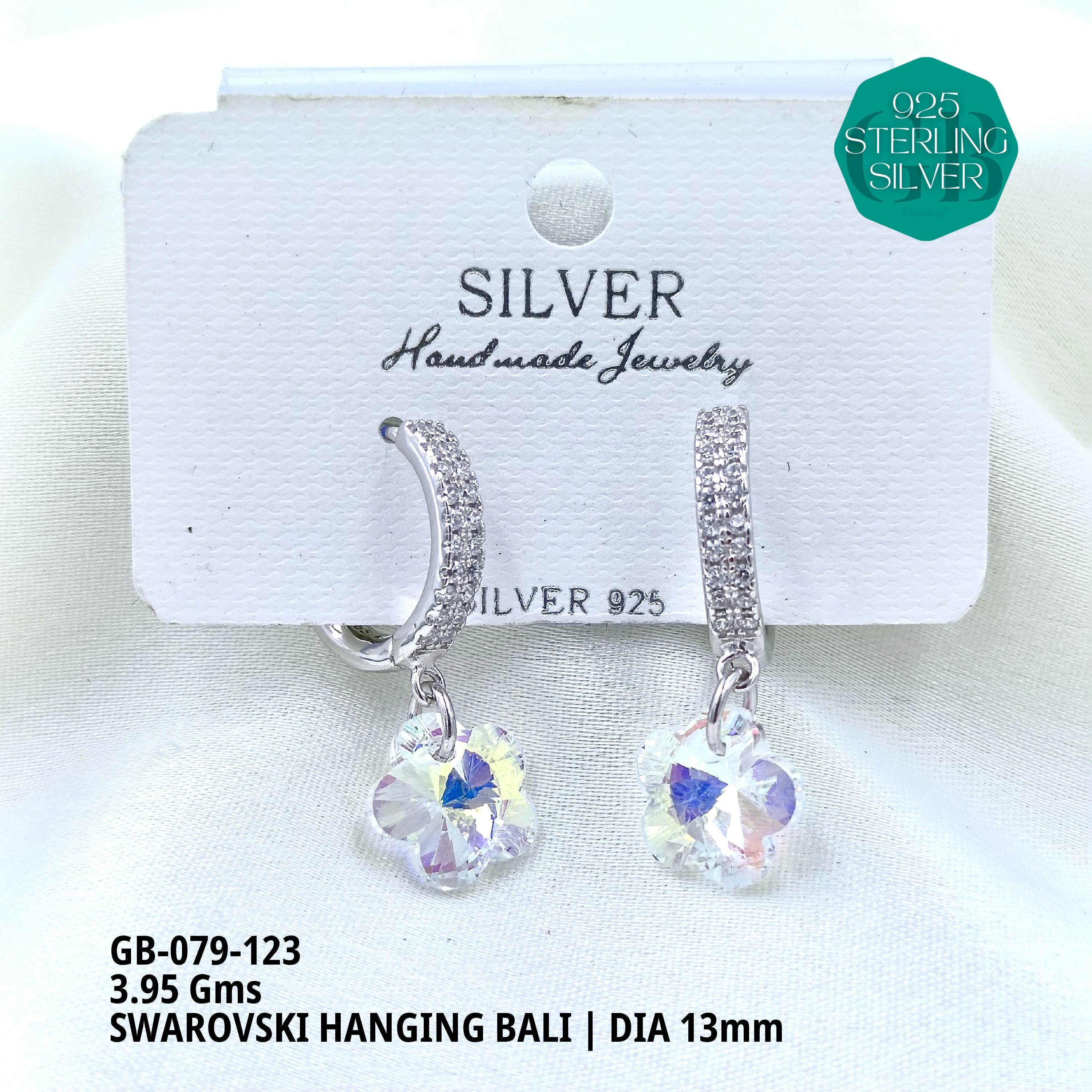 SWAROVSKI HANGNING BALI - Premium 925 Silver Jewellery - SKU: GB-079-123 - Hyderabad Silver Importers