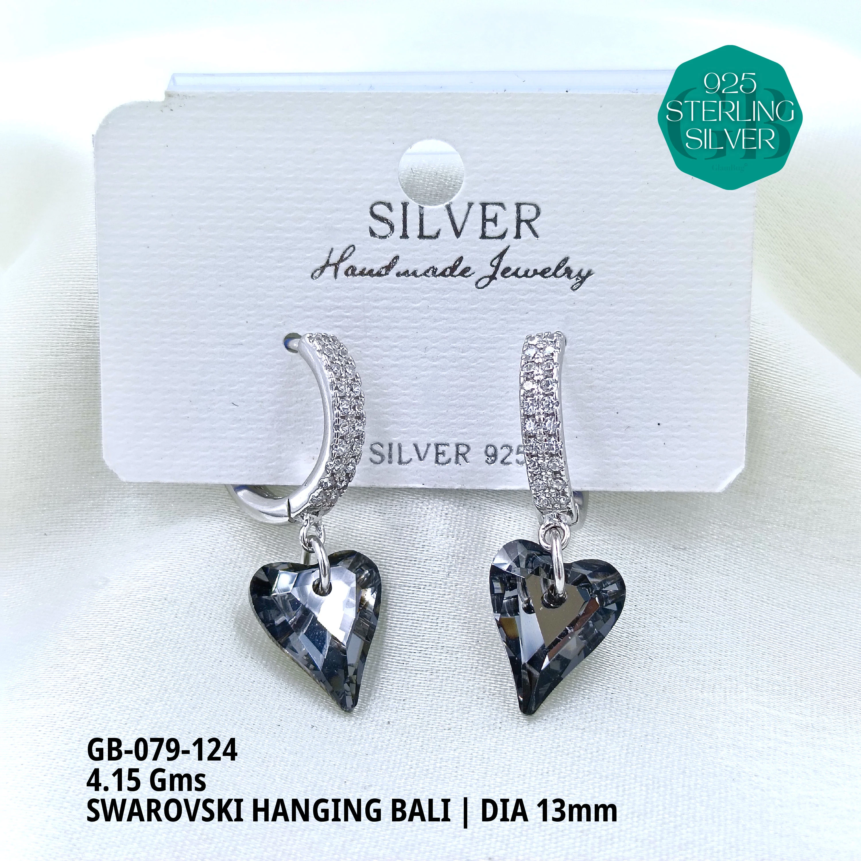 SWAROVSKI HANGNING BALI - Premium 925 Silver Jewellery - SKU: GB-079-124 - Hyderabad Silver Importers