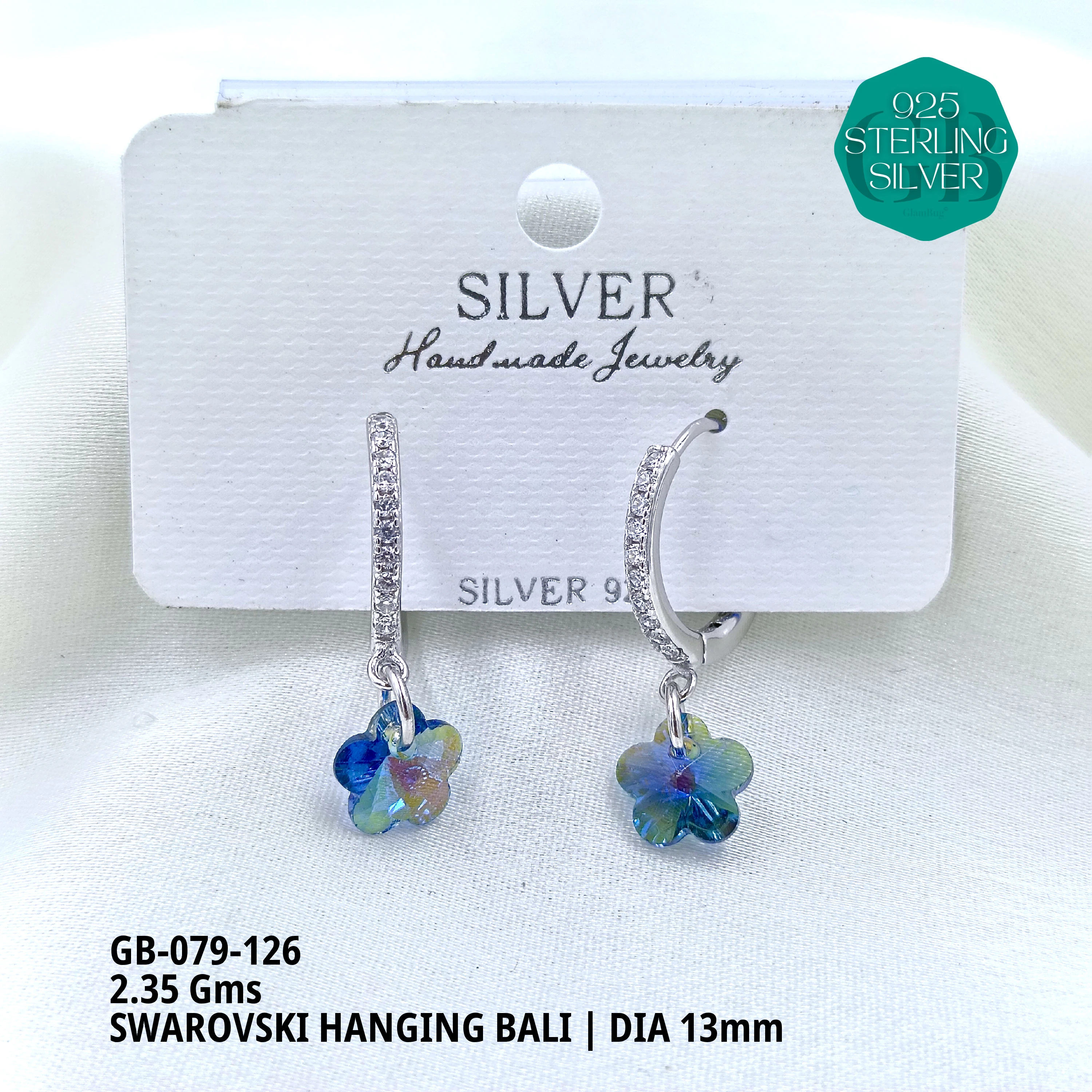 SWAROVSKI HANGNING BALI - Premium 925 Silver Jewellery - SKU: GB-079-126 - Hyderabad Silver Importers