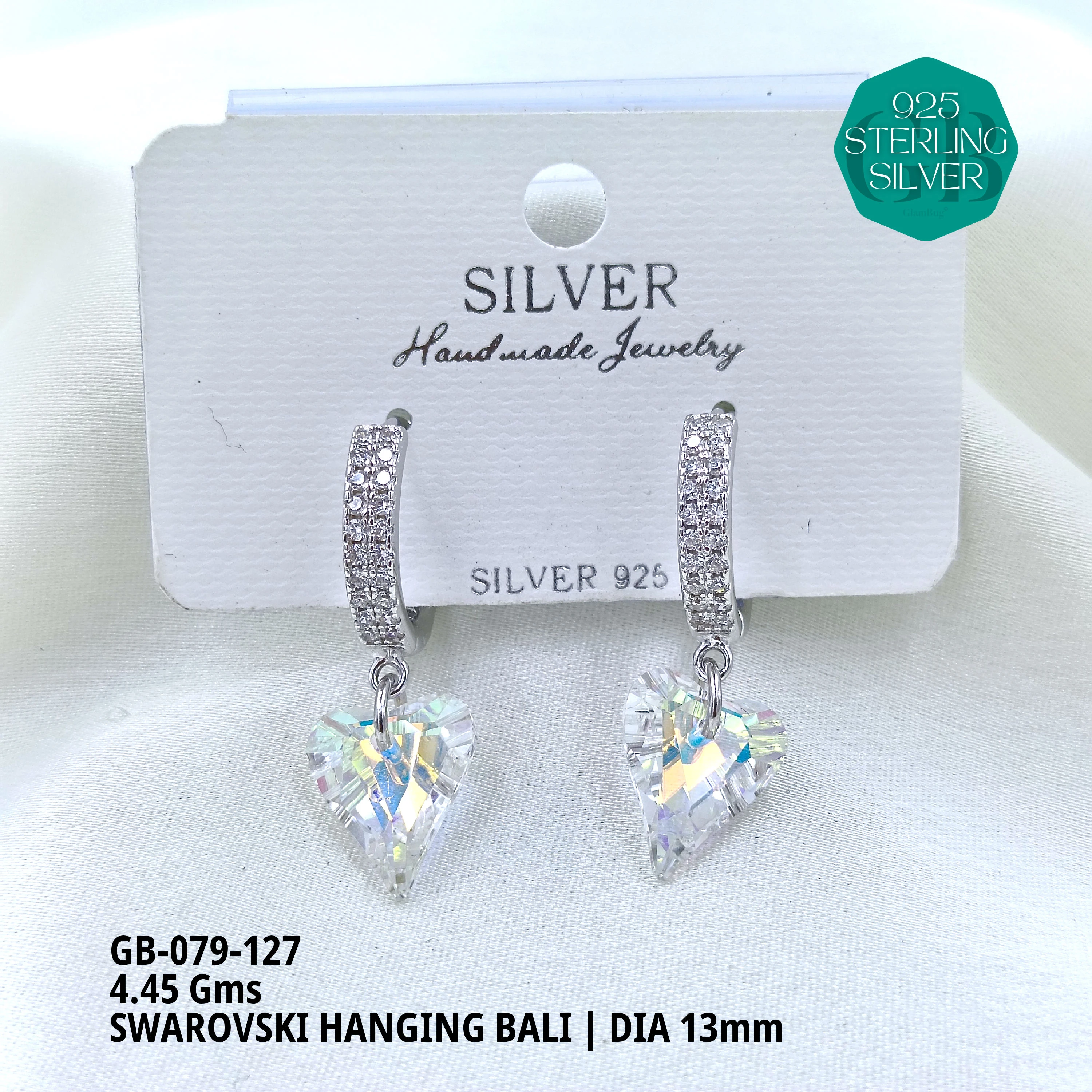 SWAROVSKI HANGNING BALI - Premium 925 Silver Jewellery - SKU: GB-079-127 - Hyderabad Silver Importers