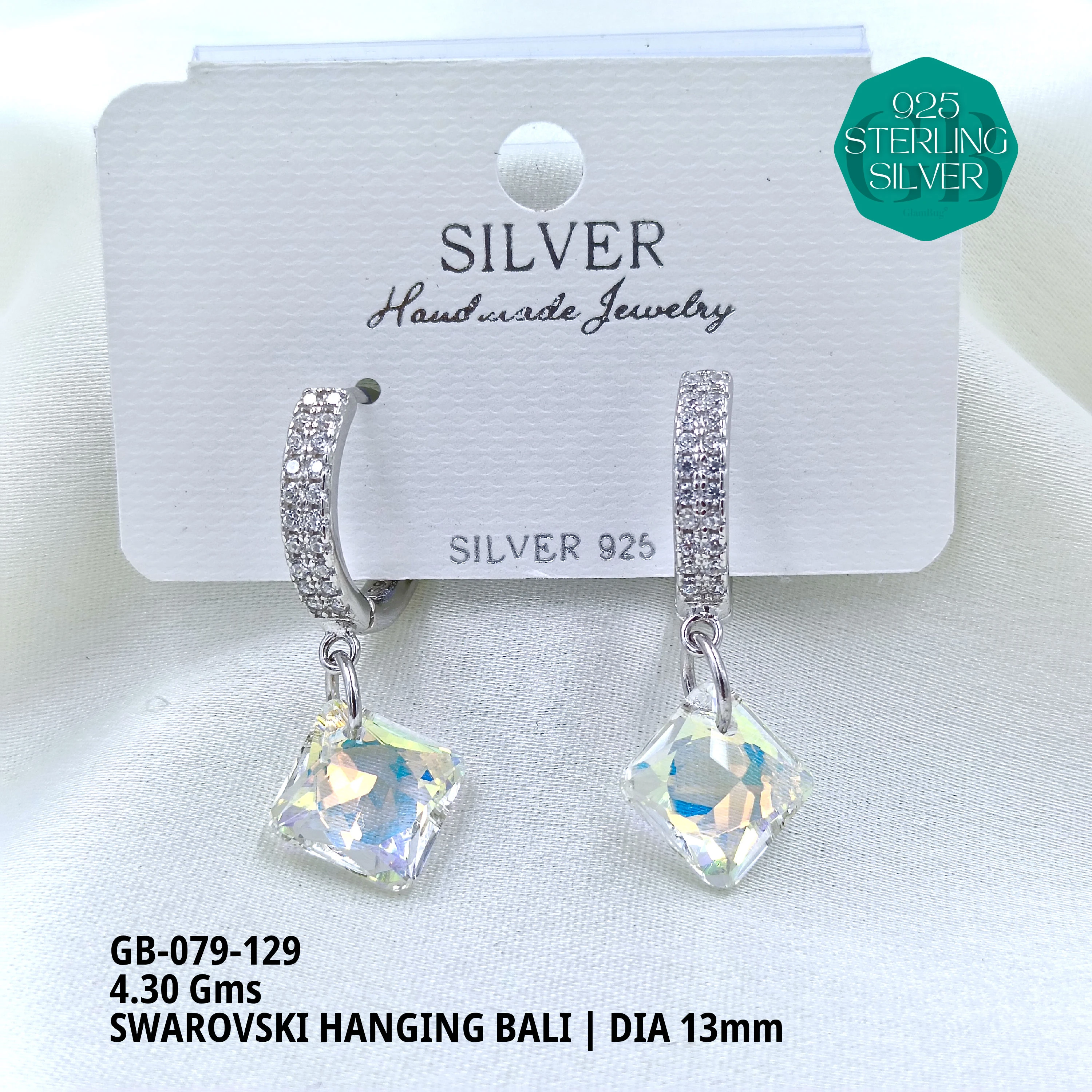 SWAROVSKI HANGNING BALI - Premium 925 Silver Jewellery - SKU: GB-079-129 - Hyderabad Silver Importers