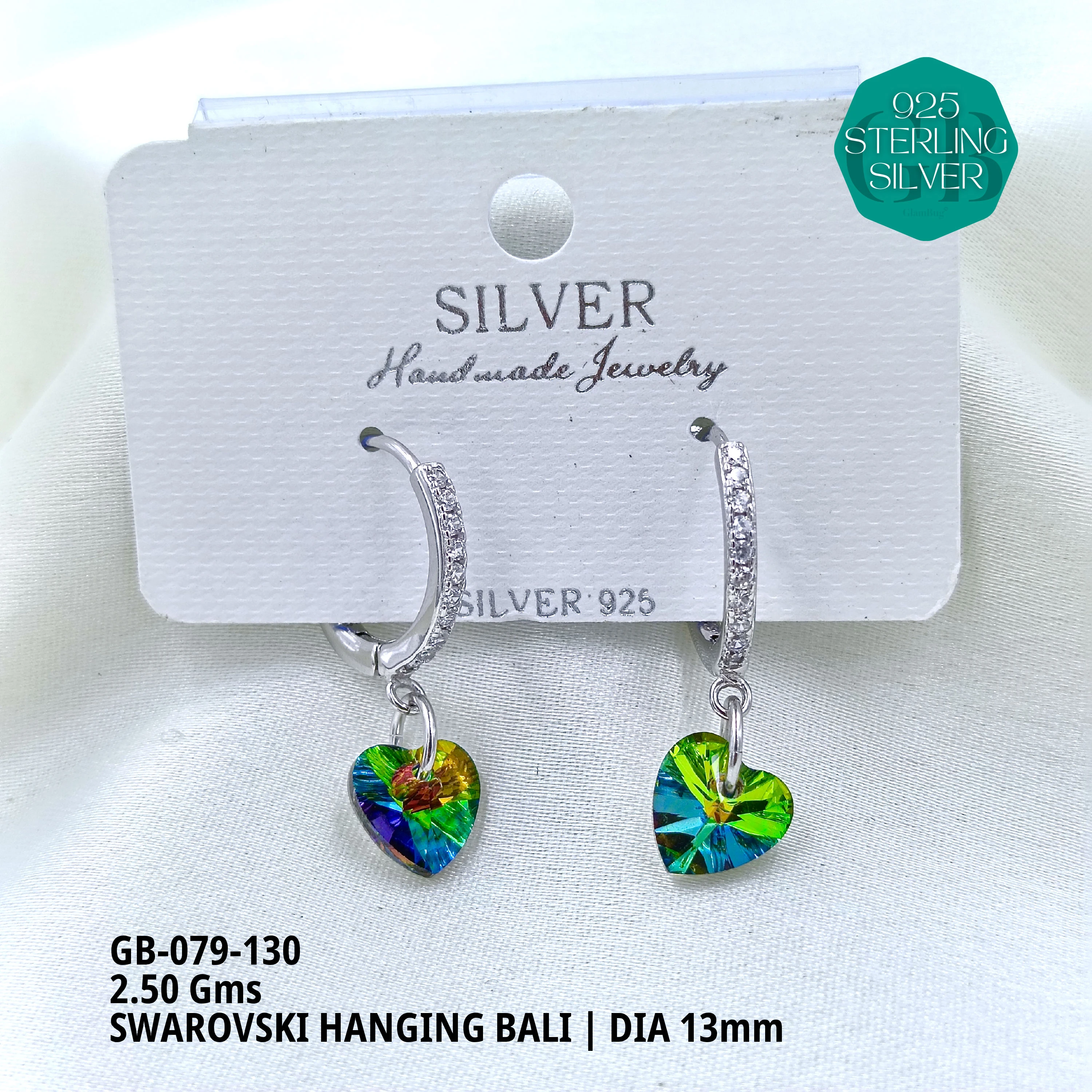 SWAROVSKI HANGNING BALI - Premium 925 Silver Jewellery - SKU: GB-079-130 - Hyderabad Silver Importers