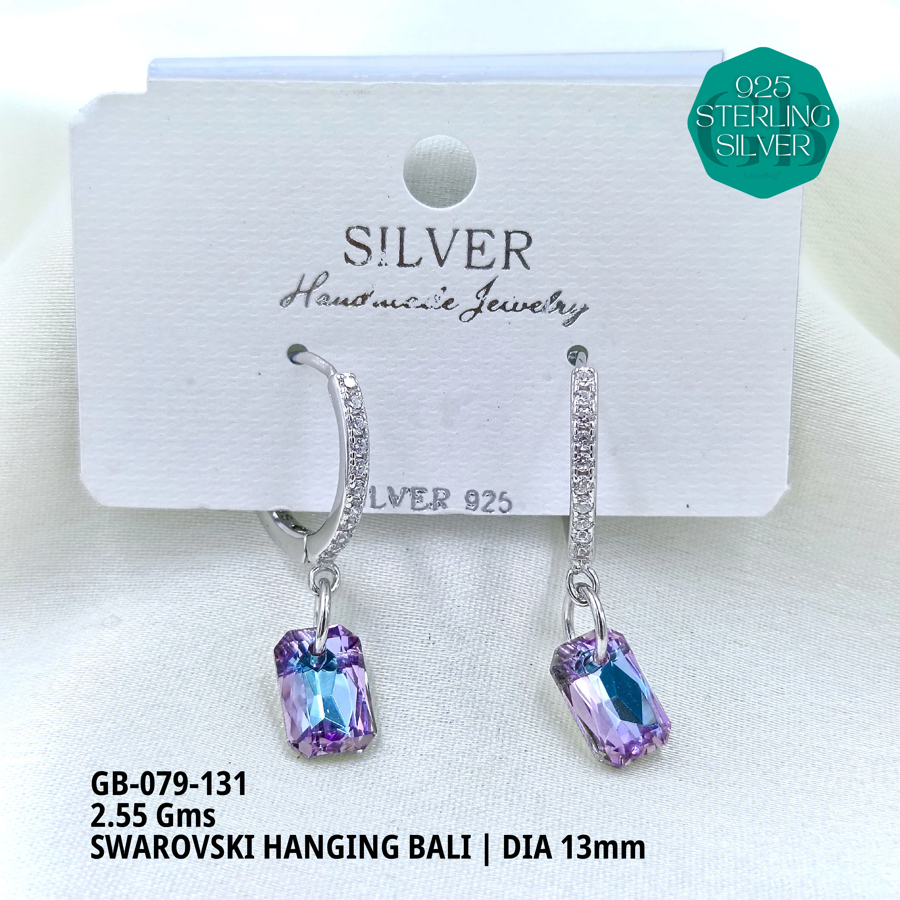 SWAROVSKI HANGNING BALI - Premium 925 Silver Jewellery - SKU: GB-079-131 - Hyderabad Silver Importers