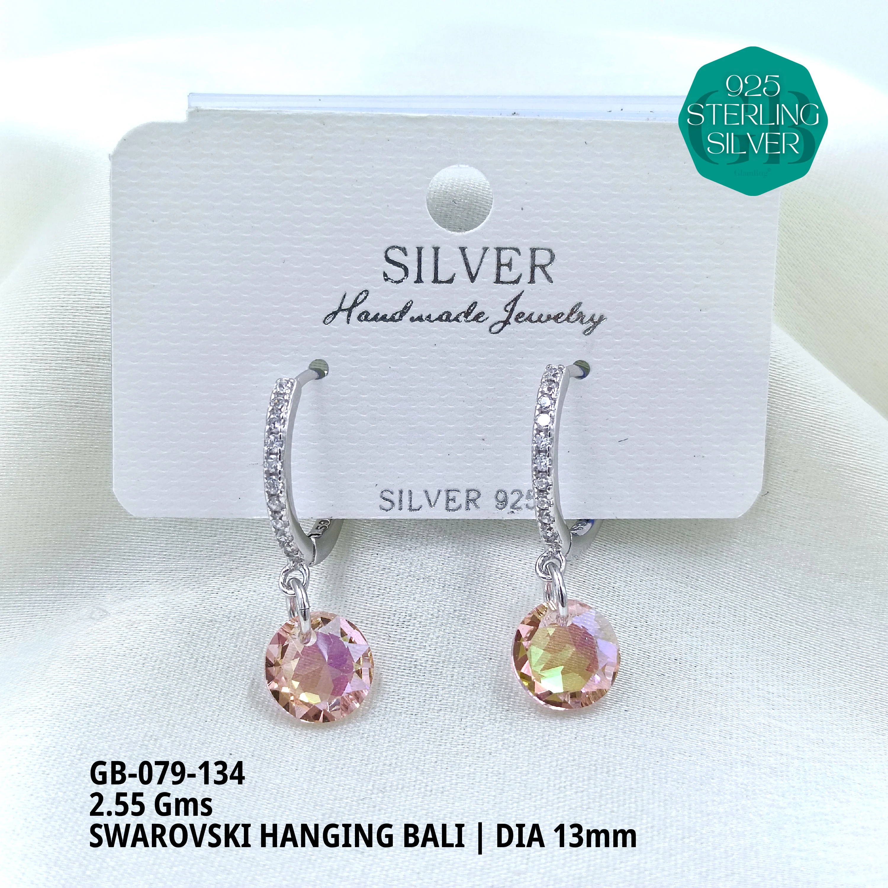 SWAROVSKI HANGNING BALI - Premium 925 Silver Jewellery - SKU: GB-079-134 - Hyderabad Silver Importers