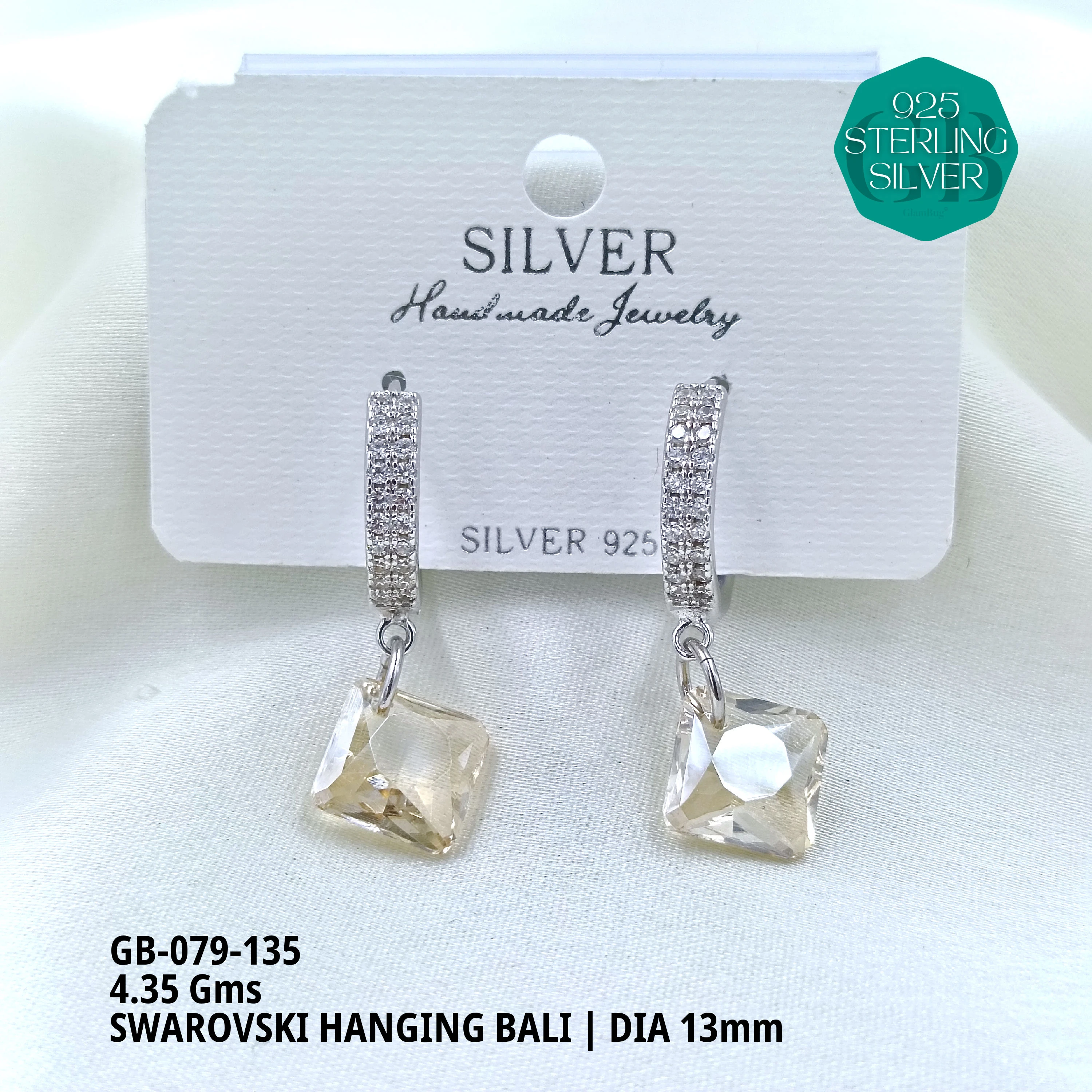 SWAROVSKI HANGNING BALI - Premium 925 Silver Jewellery - SKU: GB-079-135 - Hyderabad Silver Importers
