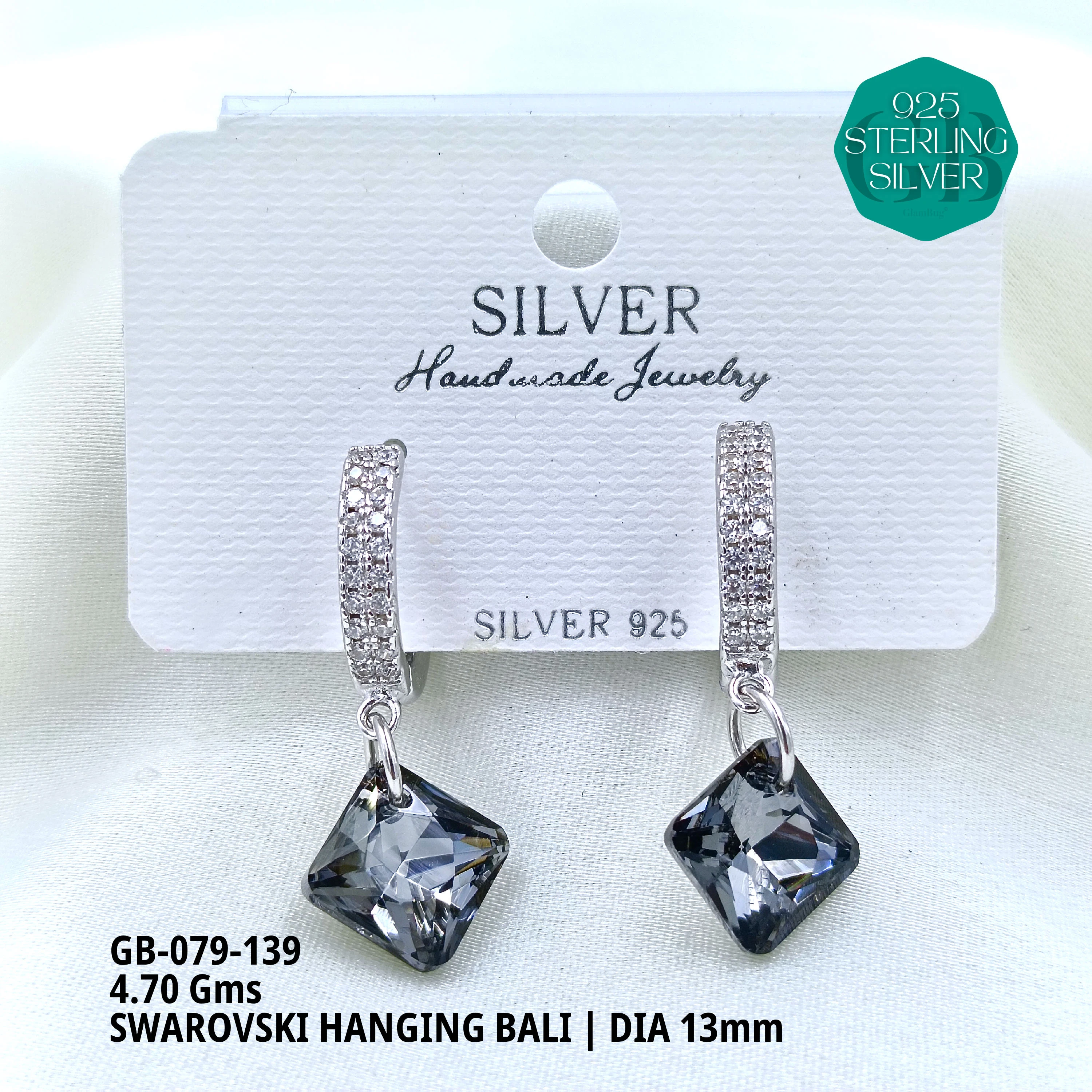 SWAROVSKI HANGNING BALI - Premium 925 Silver Jewellery - SKU: GB-079-139 - Hyderabad Silver Importers