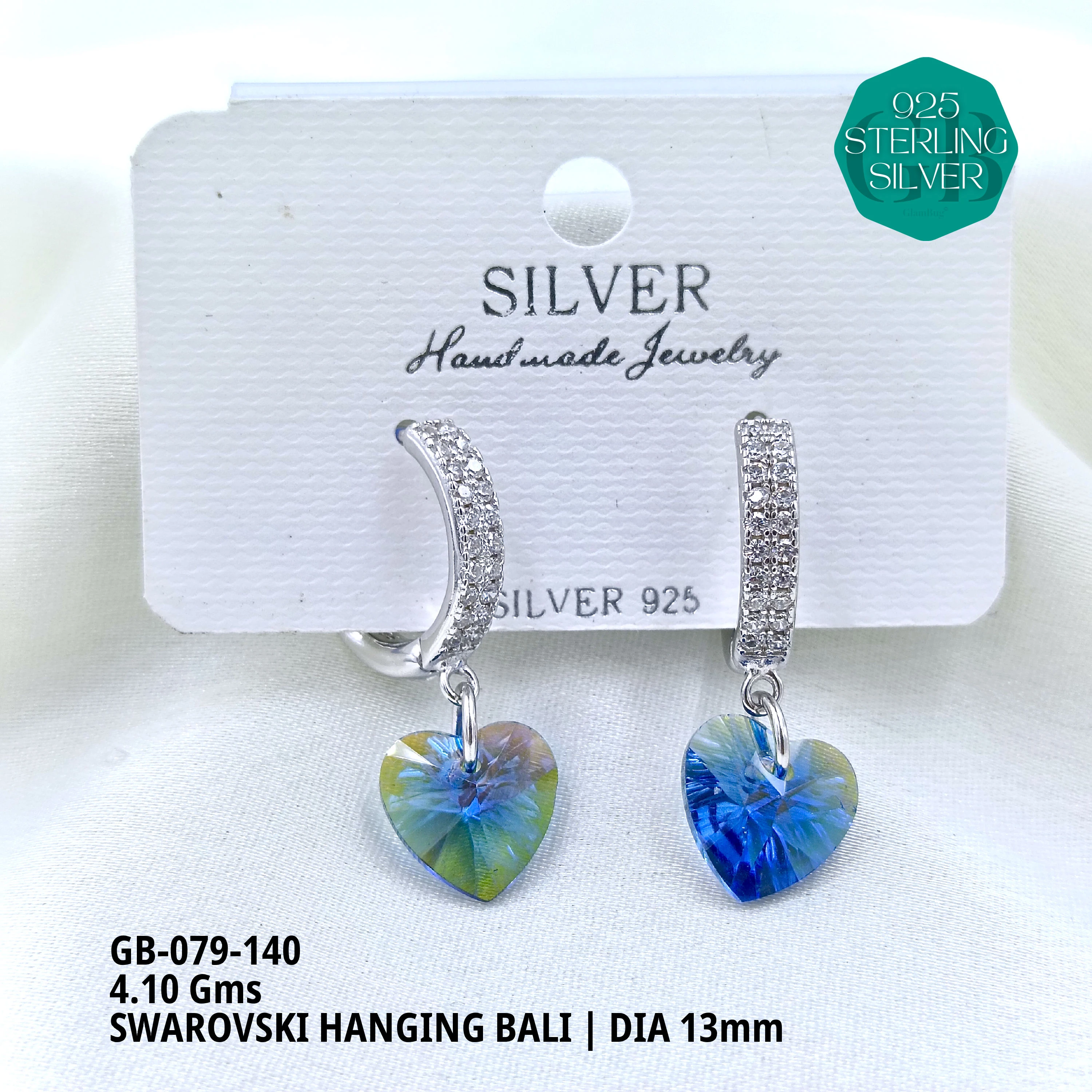 SWAROVSKI HANGNING BALI - Premium 925 Silver Jewellery - SKU: GB-079-140 - Hyderabad Silver Importers