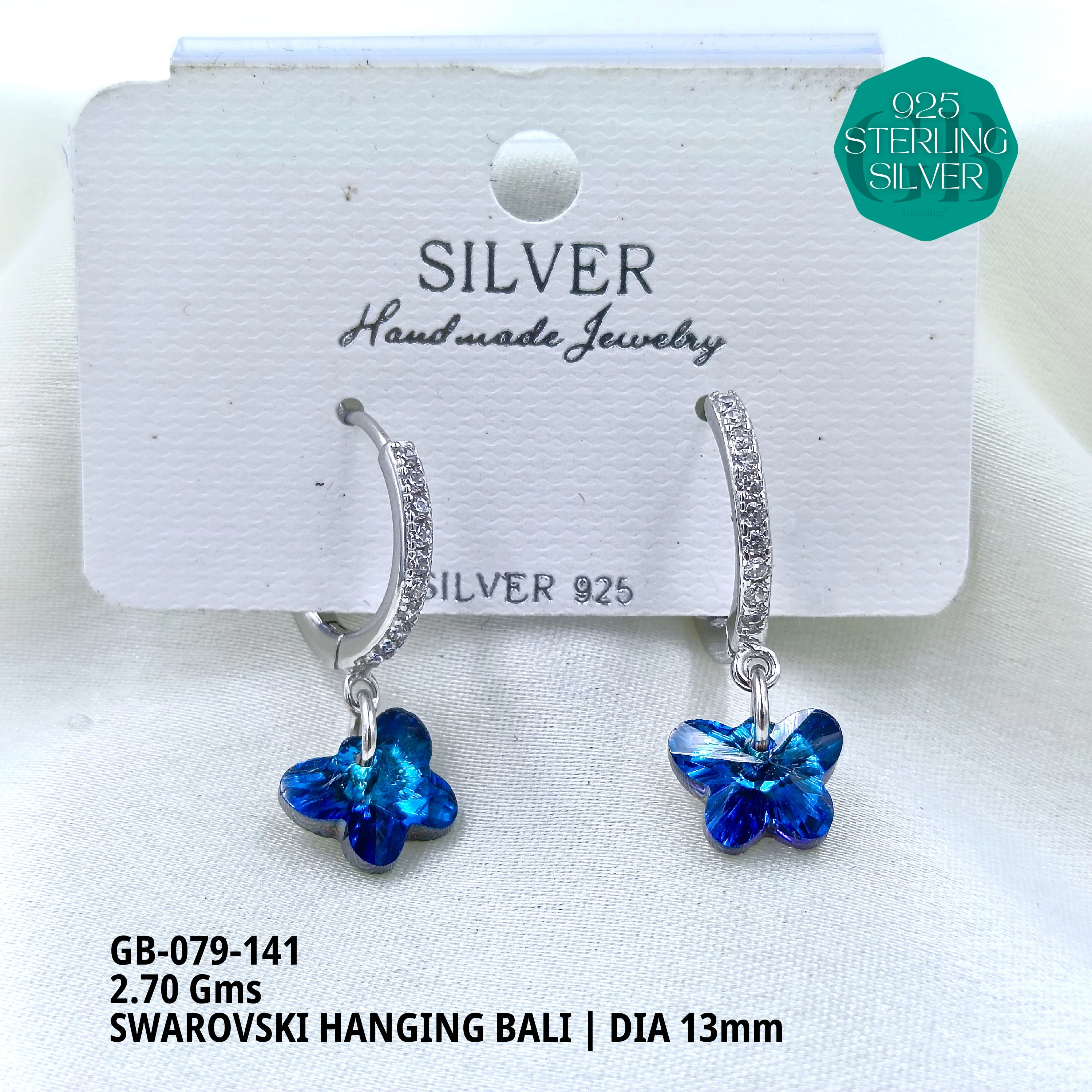SWAROVSKI HANGNING BALI - Premium 925 Silver Jewellery - SKU: GB-079-141 - Hyderabad Silver Importers