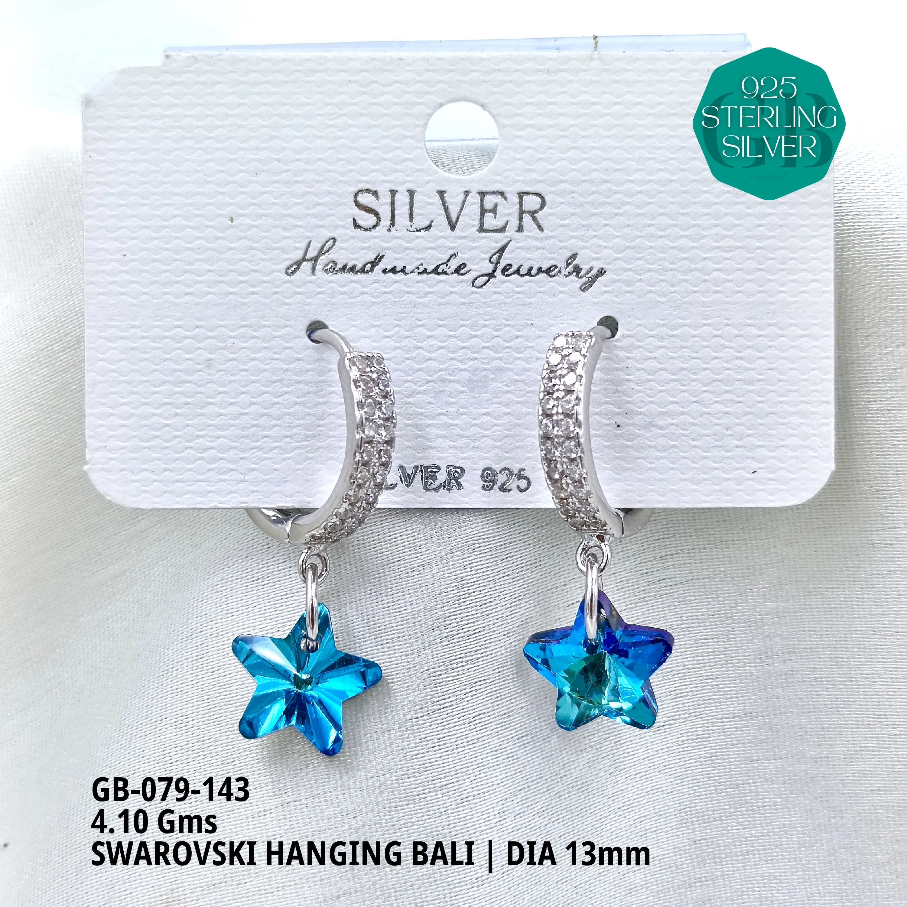 SWAROVSKI HANGNING BALI - Premium 925 Silver Jewellery - SKU: GB-079-143 - Hyderabad Silver Importers