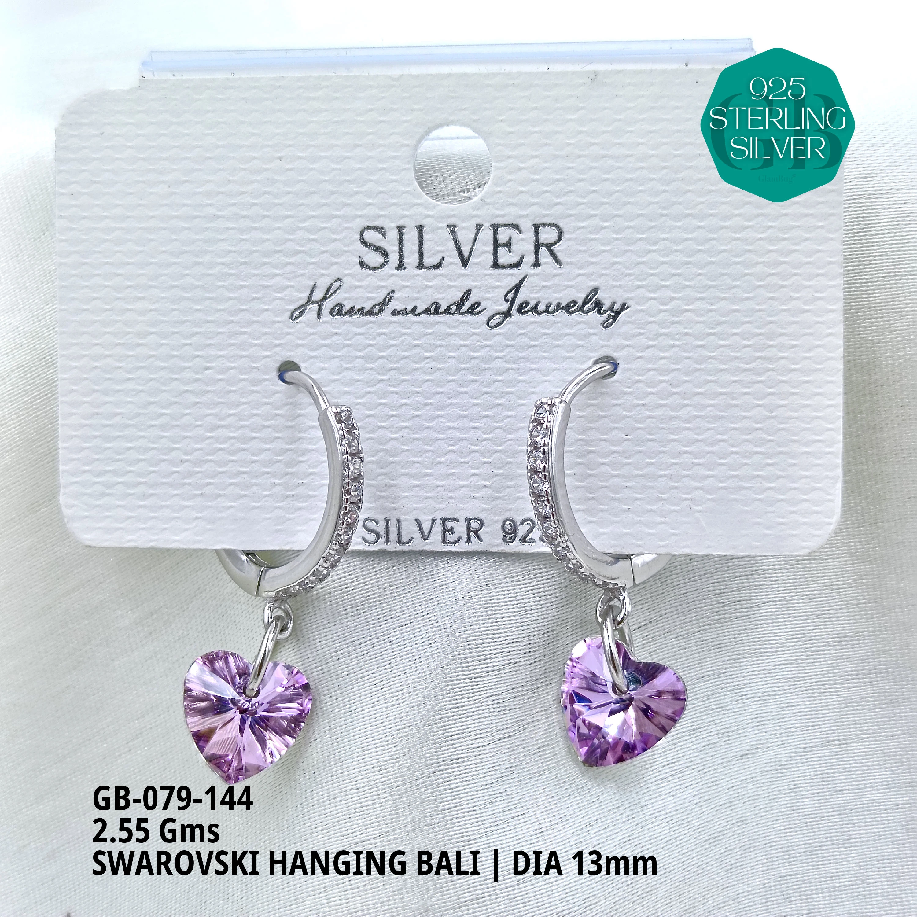 SWAROVSKI HANGNING BALI - Premium 925 Silver Jewellery - SKU: GB-079-144 - Hyderabad Silver Importers