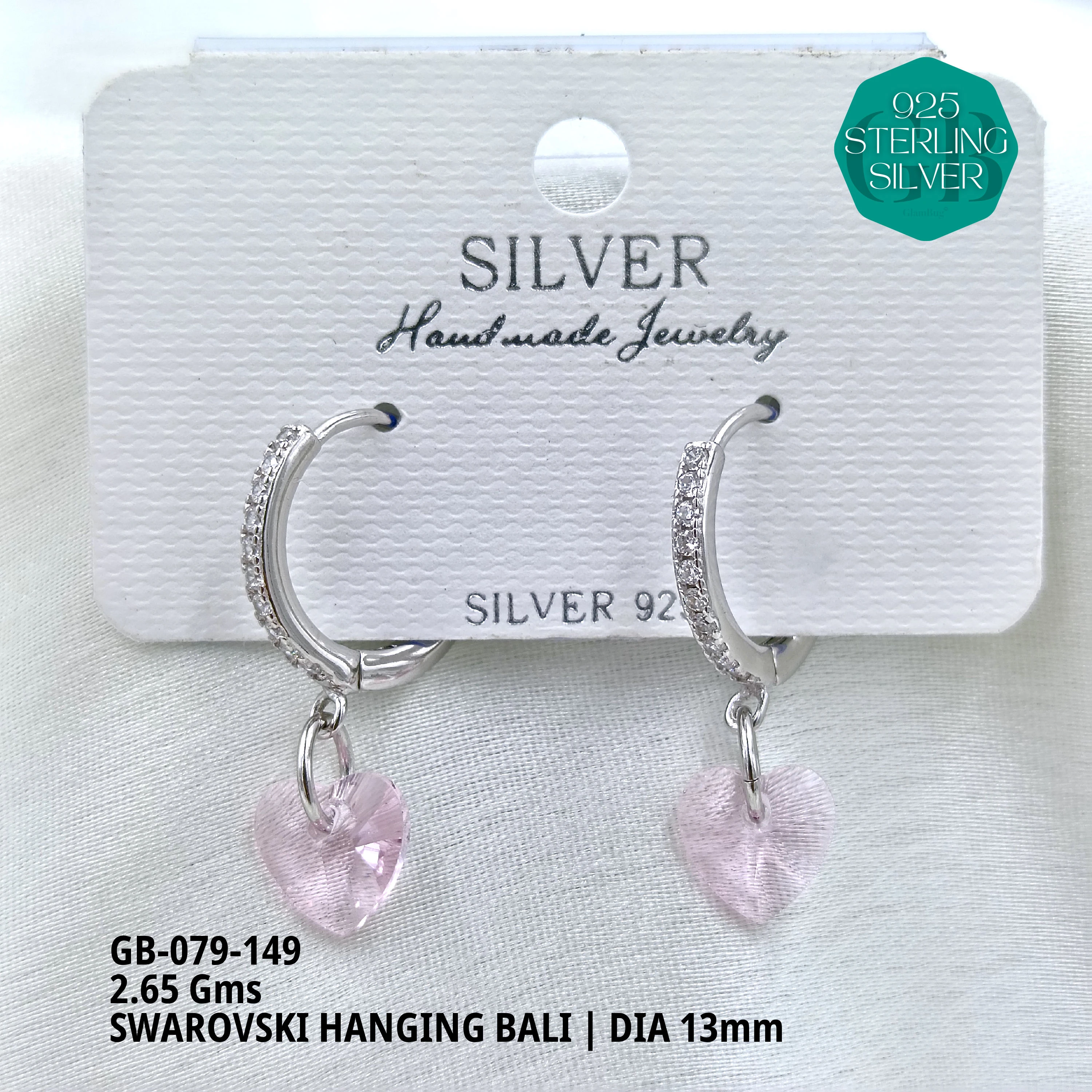 SWAROVSKI HANGNING BALI - Premium 925 Silver Jewellery - SKU: GB-079-149 - Hyderabad Silver Importers