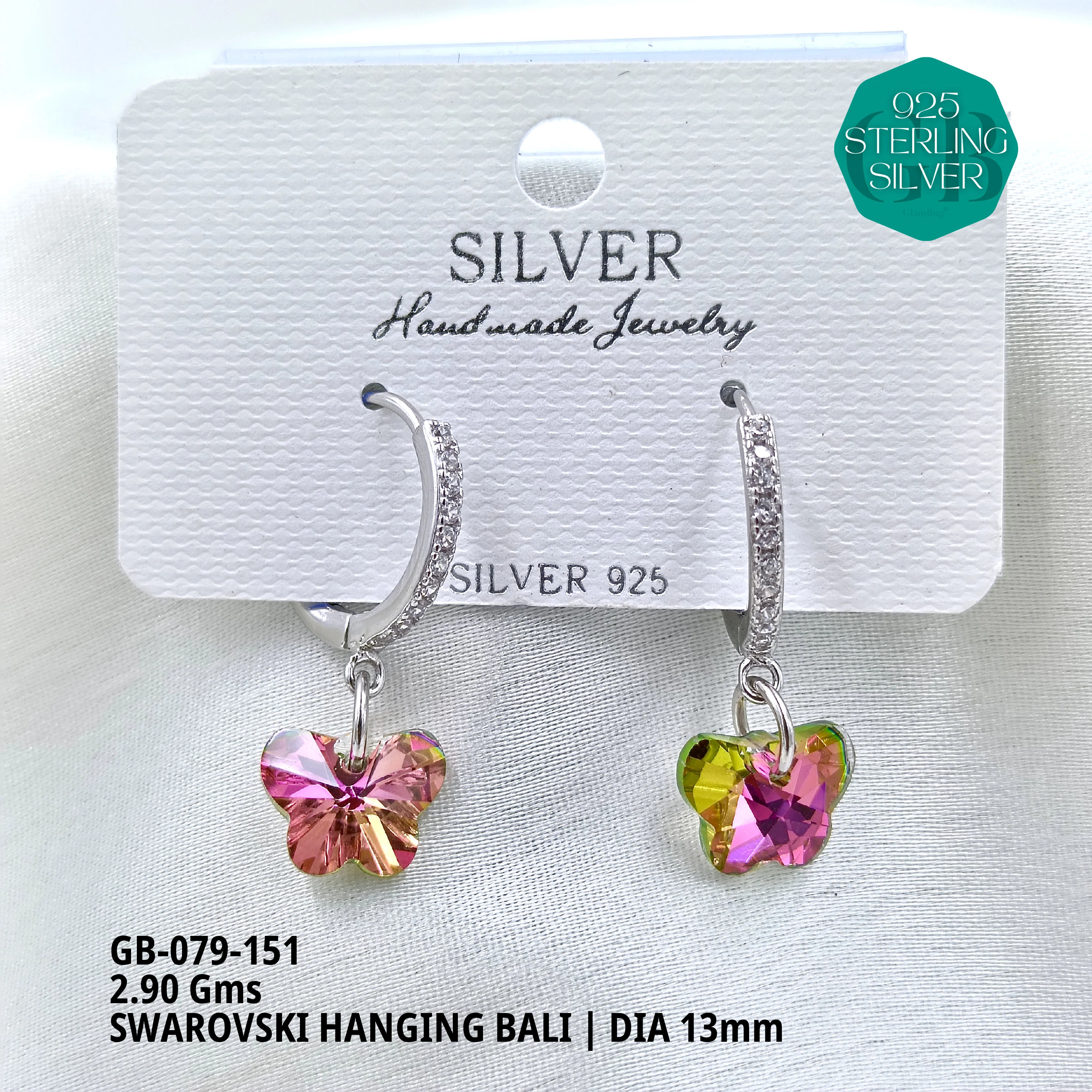 SWAROVSKI HANGNING BALI - Premium 925 Silver Jewellery - SKU: GB-079-151 - Hyderabad Silver Importers