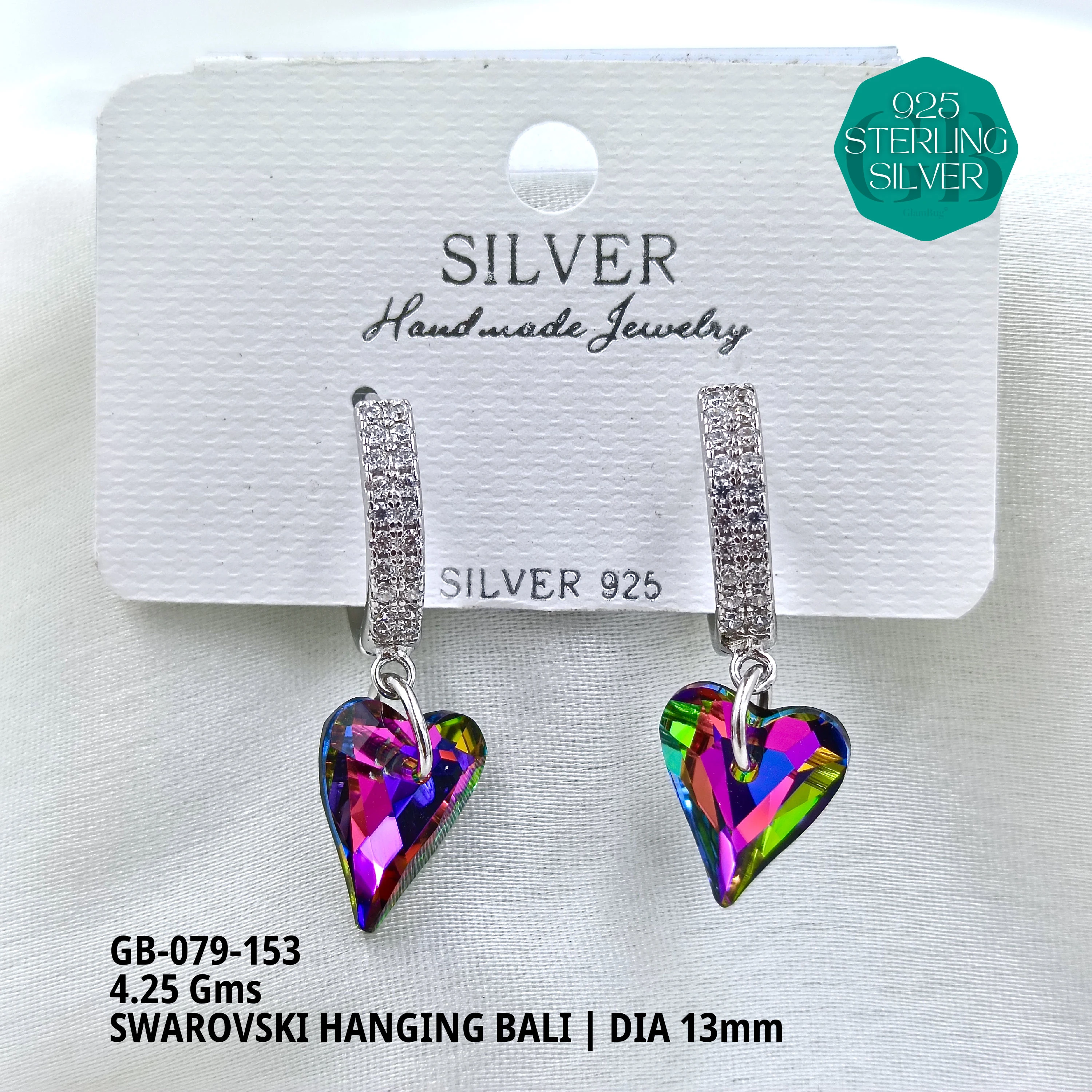 SWAROVSKI HANGNING BALI - Premium 925 Silver Jewellery - SKU: GB-079-153 - Hyderabad Silver Importers