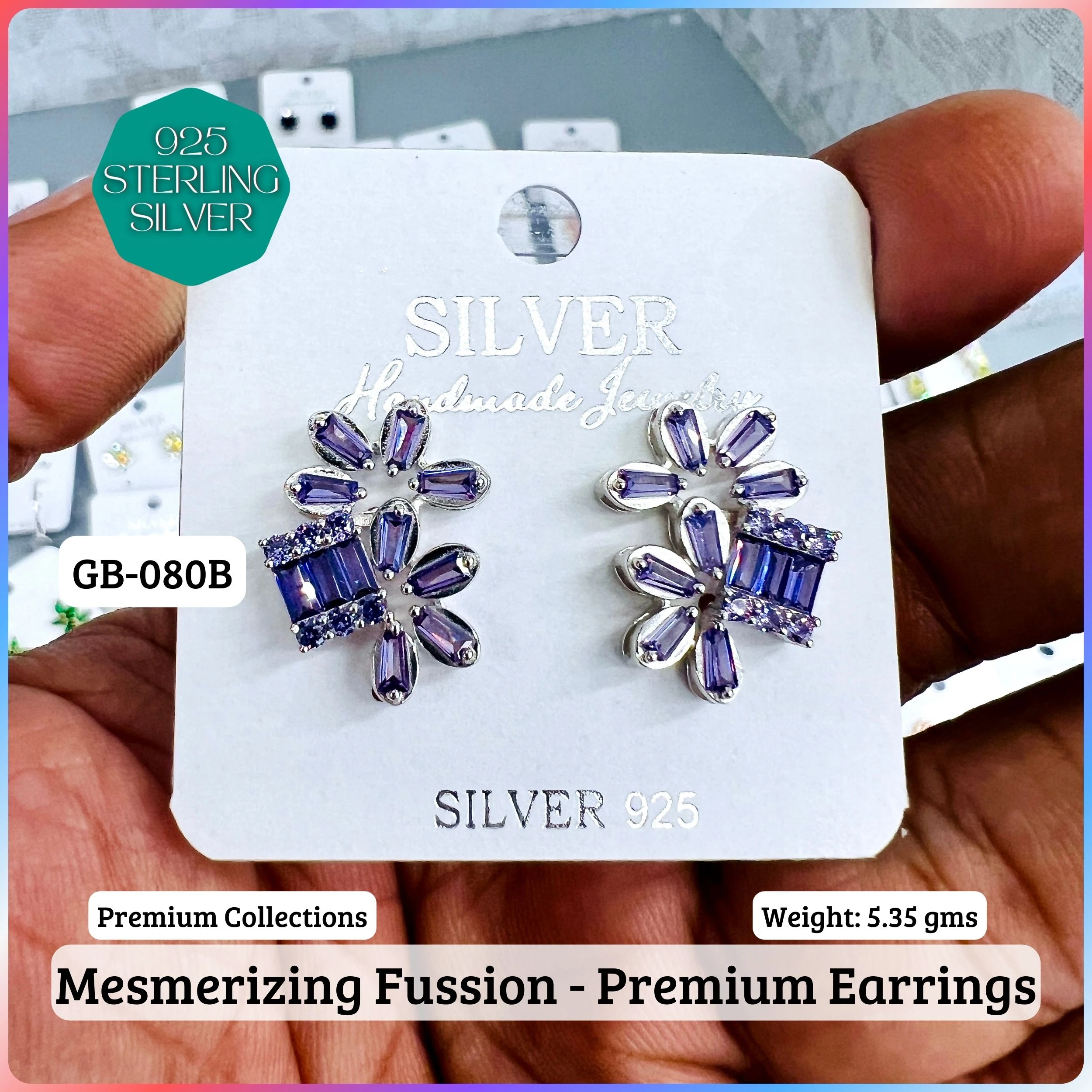 MF Premium earrings - Premium 925 Silver Jewellery - SKU: GB-080B-005 - Hyderabad Silver Importers