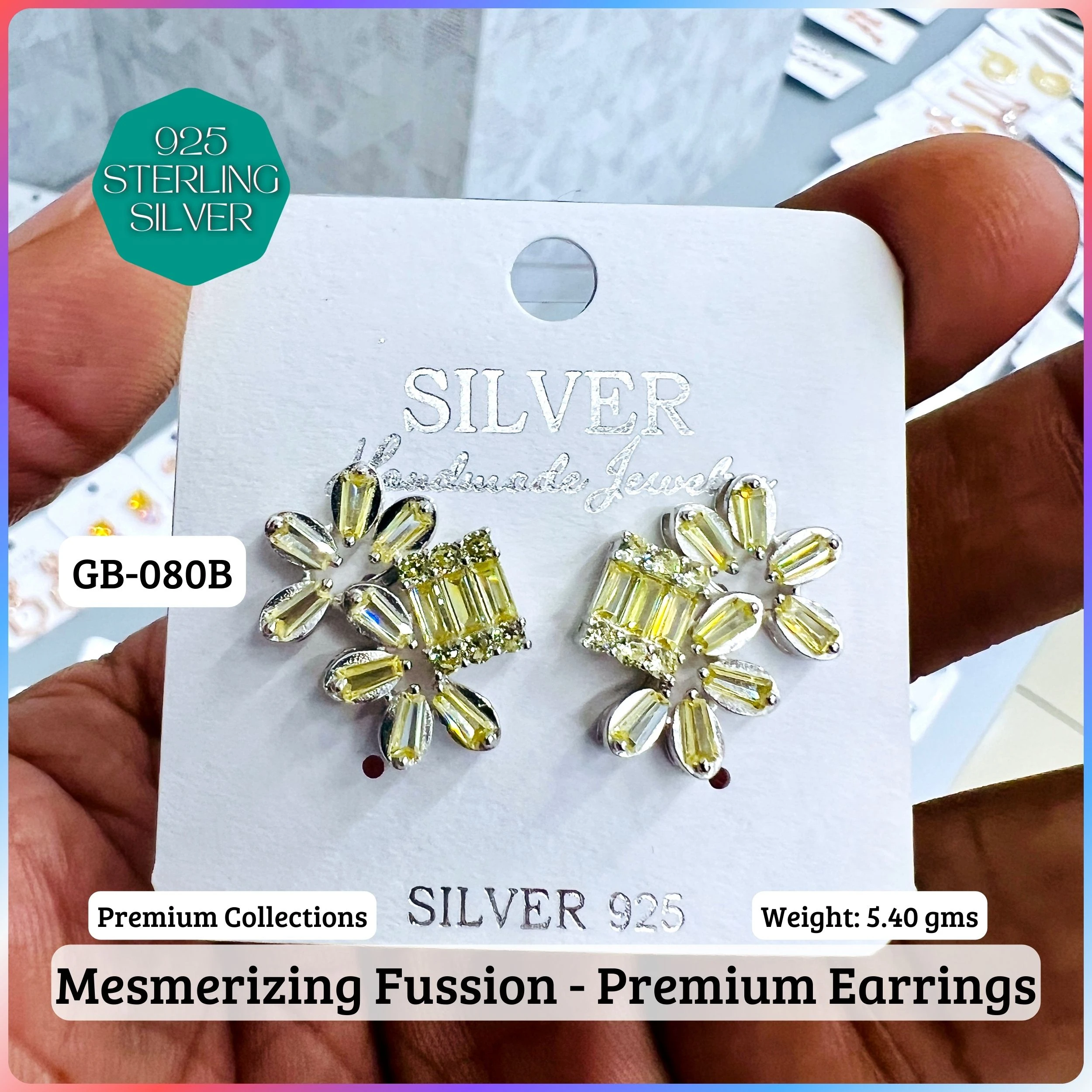 MF Premium earrings - Premium 925 Silver Jewellery - SKU: GB-080B-006 - Hyderabad Silver Importers