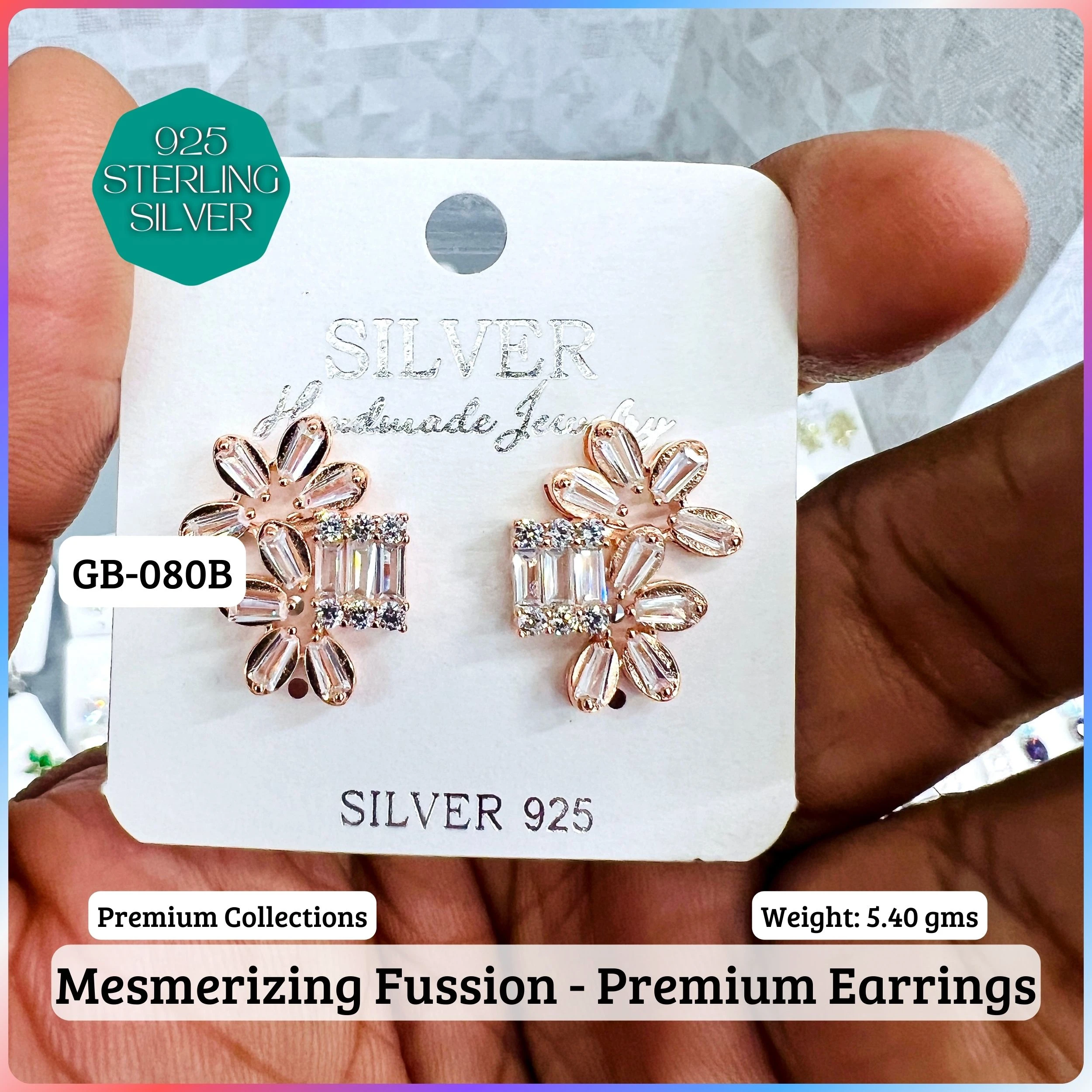 MF Premium earrings - Premium 925 Silver Jewellery - SKU: GB-080B-007 - Hyderabad Silver Importers