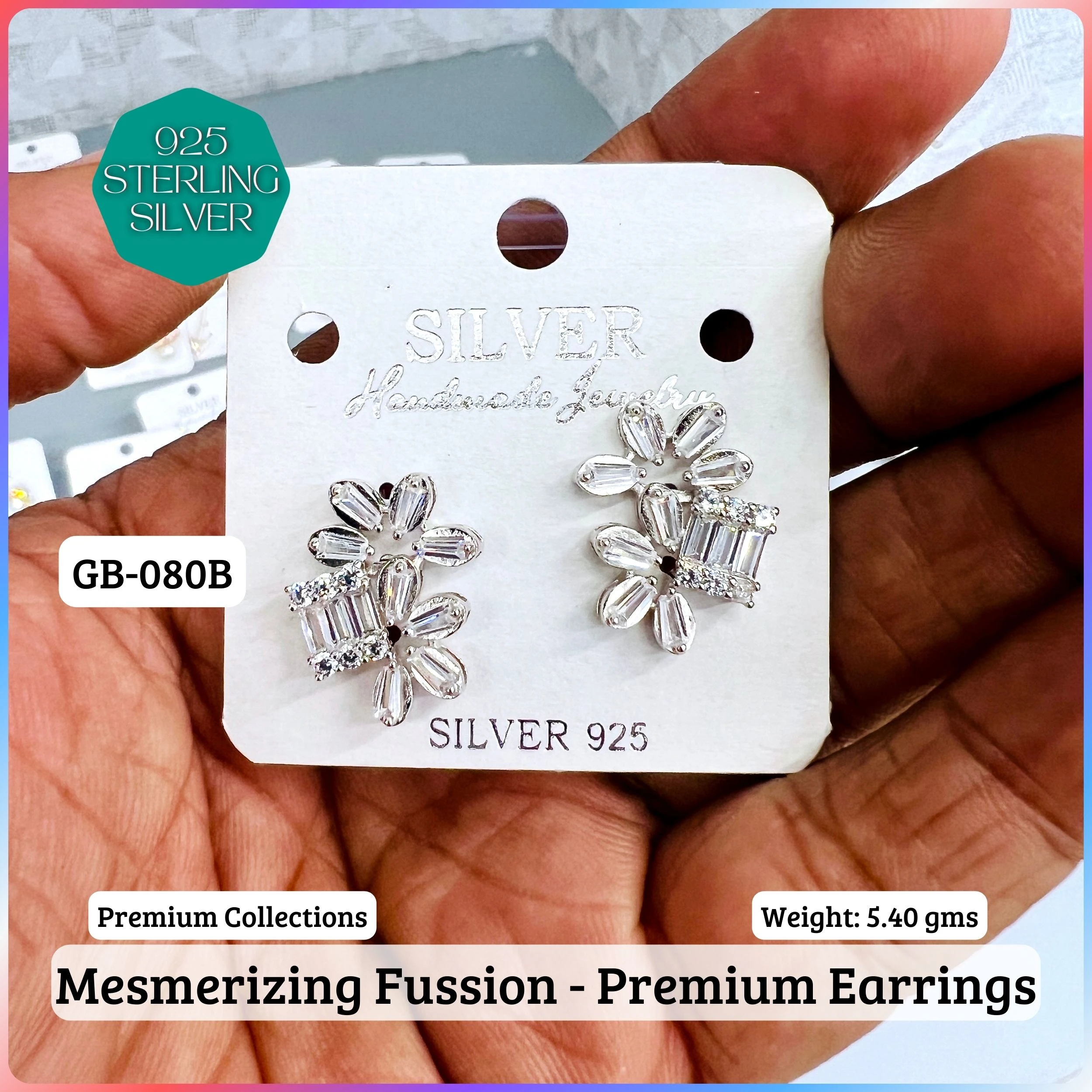 MF Premium earrings - Premium 925 Silver Jewellery - SKU: GB-080B-008 - Hyderabad Silver Importers