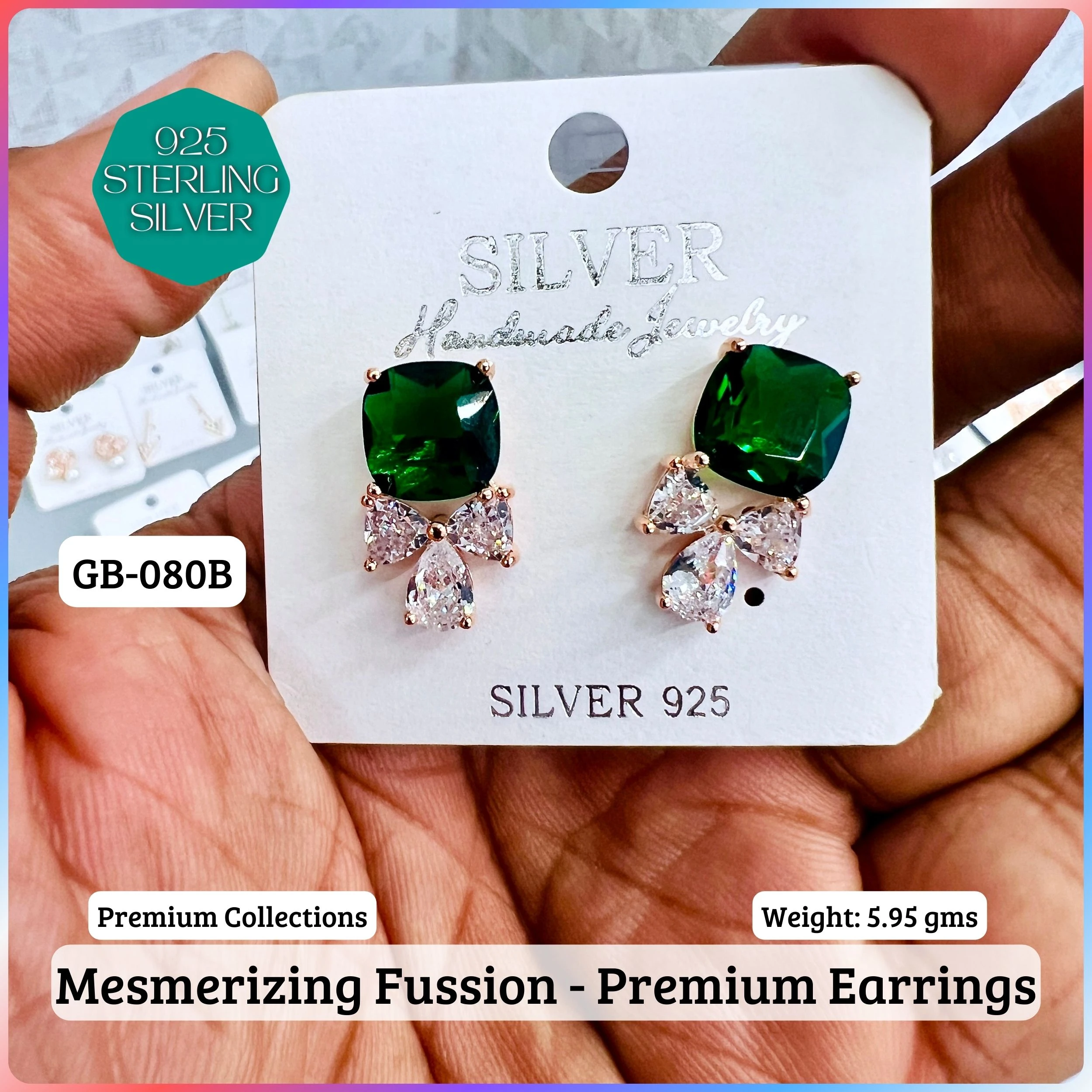 MF Premium earrings - Premium 925 Silver Jewellery - SKU: GB-080B-009 - Hyderabad Silver Importers