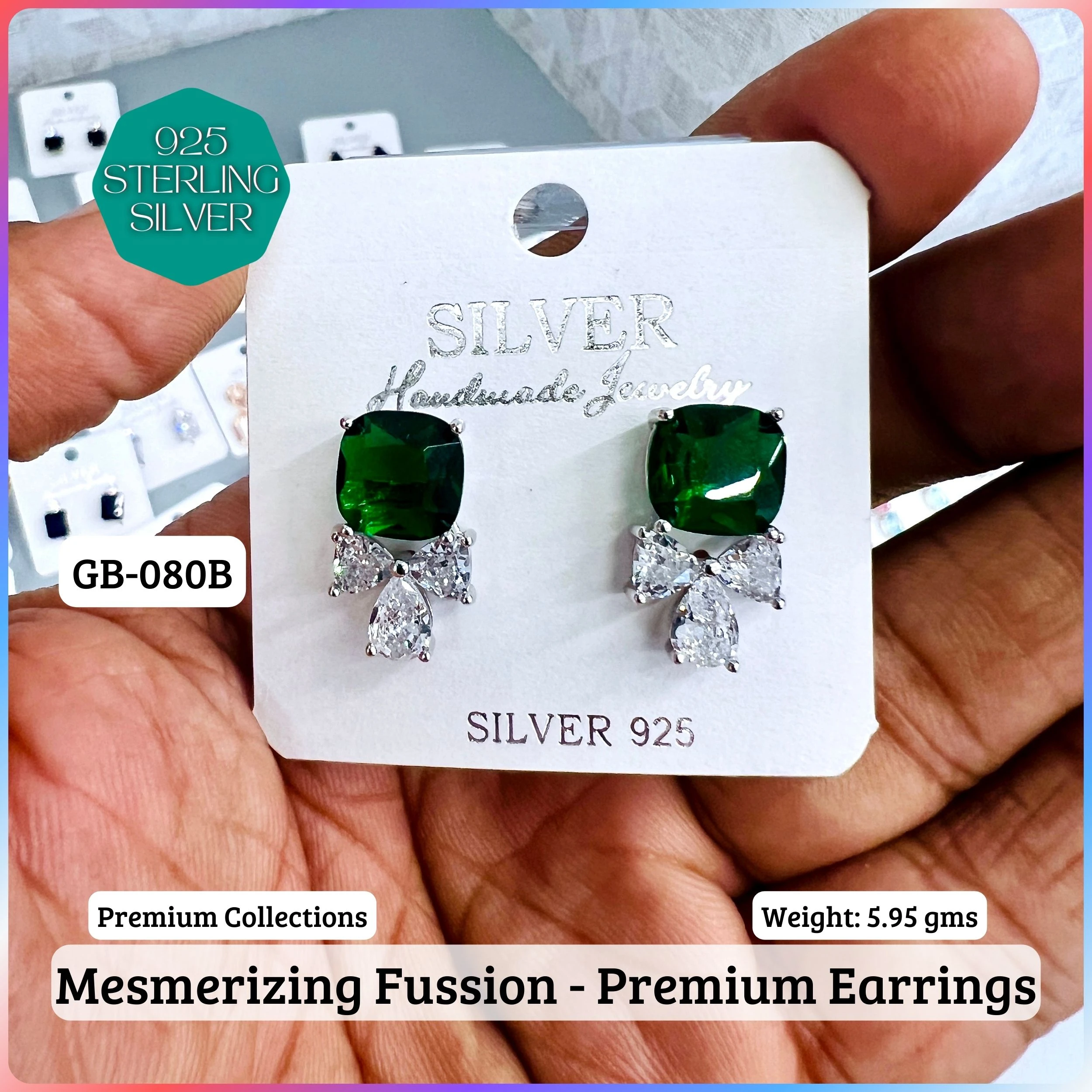 MF Premium earrings - Premium 925 Silver Jewellery - SKU: GB-080B-011 - Hyderabad Silver Importers