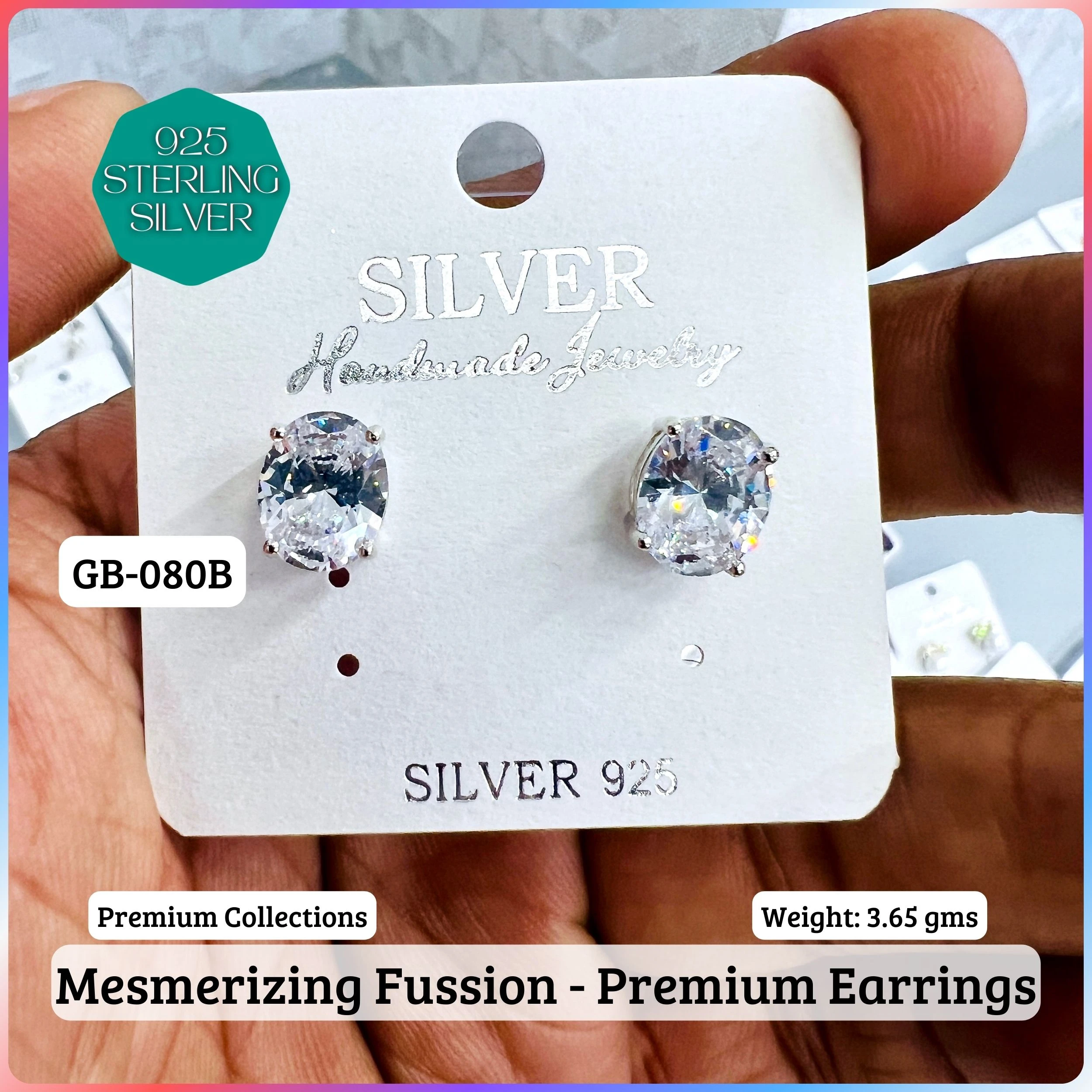 MF Premium earrings - Premium 925 Silver Jewellery - SKU: GB-080B-014 - Hyderabad Silver Importers