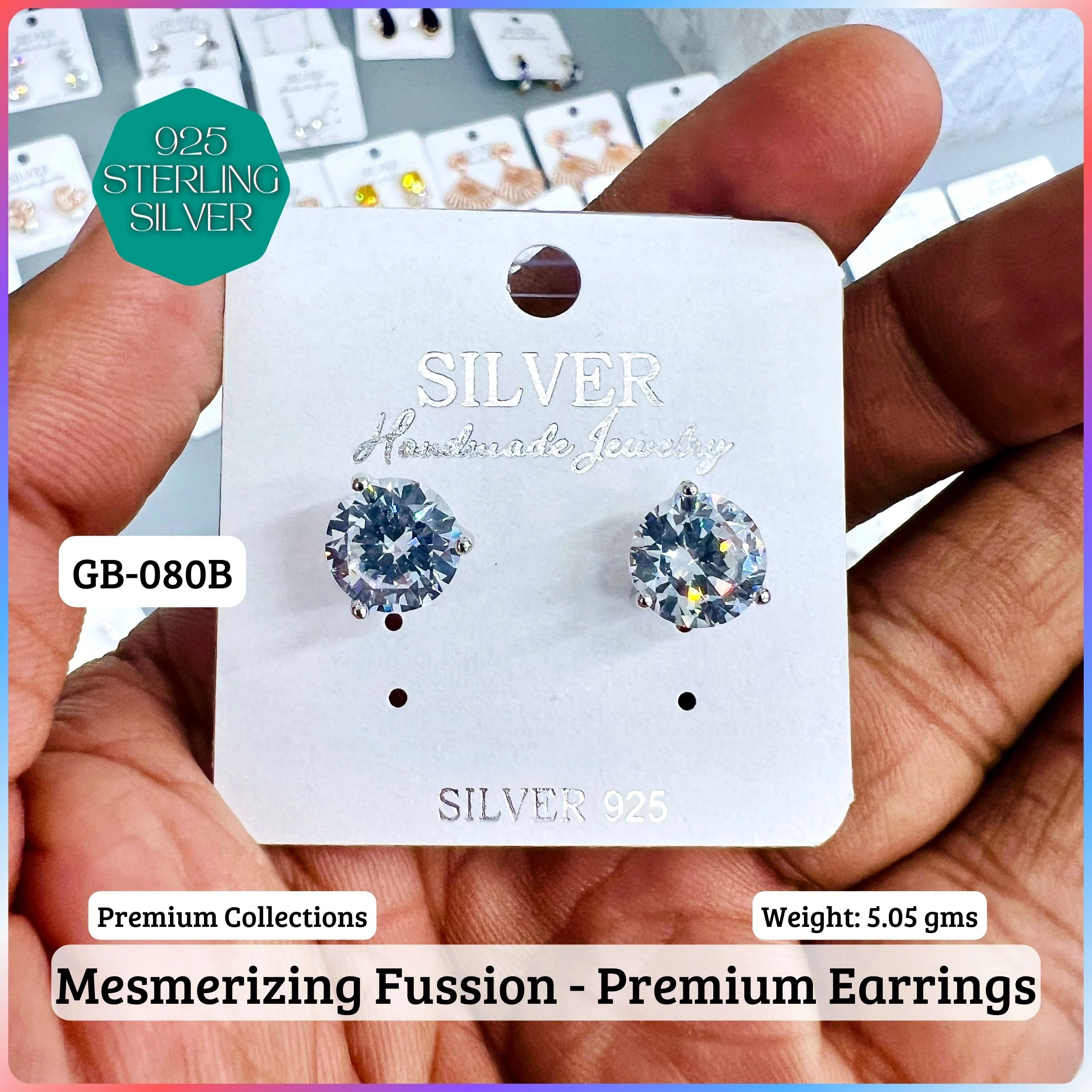 MF Premium earrings - Premium 925 Silver Jewellery - SKU: GB-080B-015 - Hyderabad Silver Importers