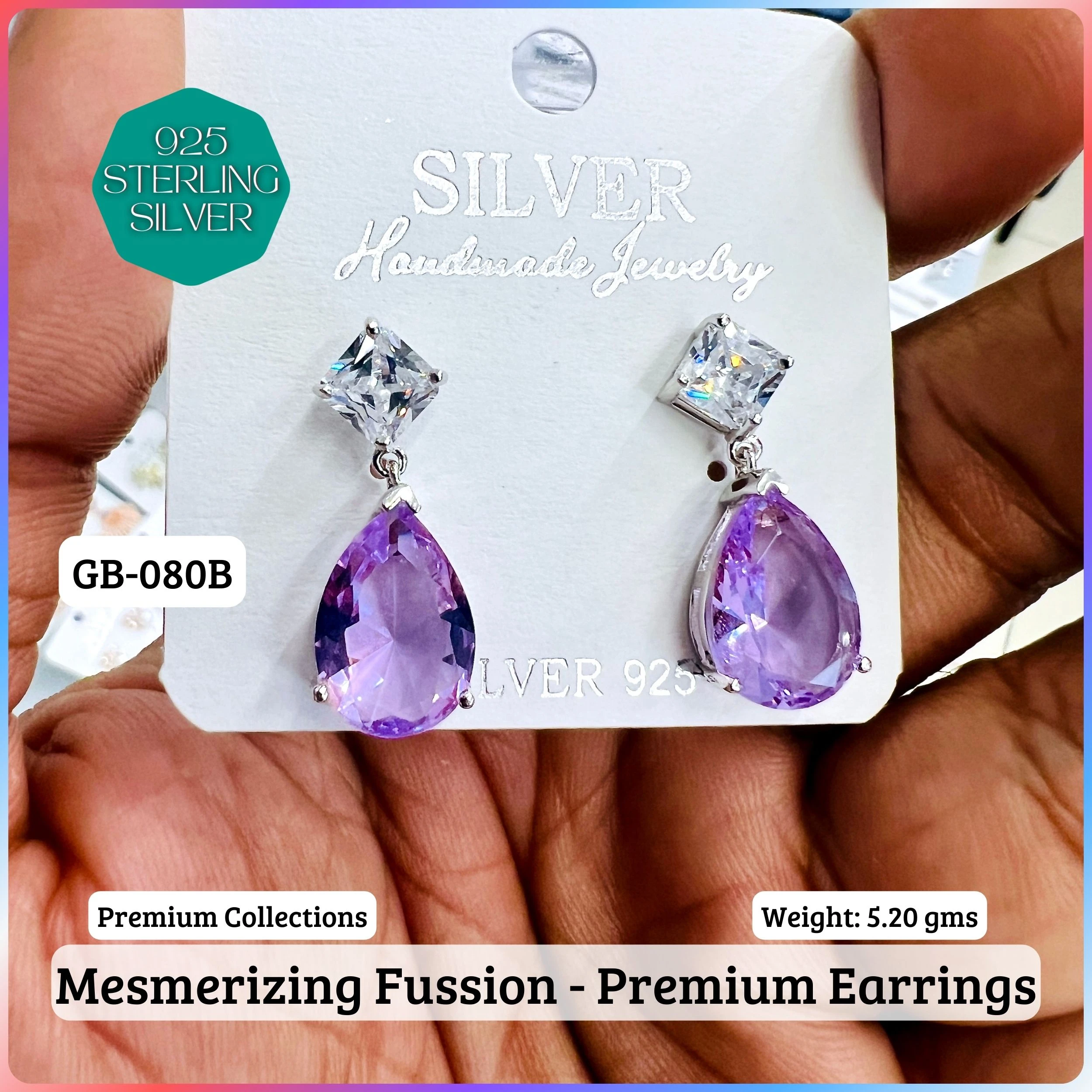MF Premium earrings - Premium 925 Silver Jewellery - SKU: GB-080B-017 - Hyderabad Silver Importers