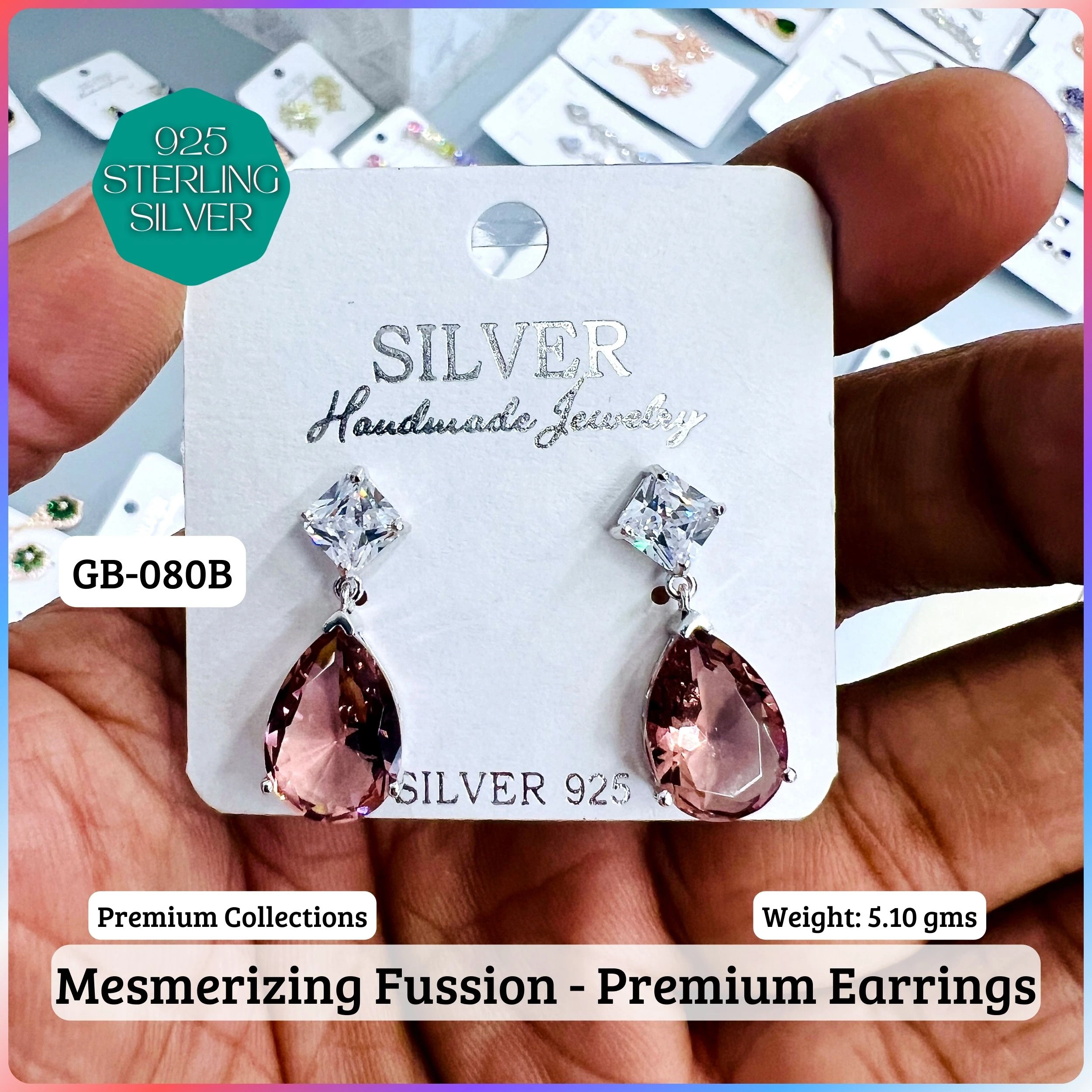 MF Premium earrings - Premium 925 Silver Jewellery - SKU: GB-080B-018 - Hyderabad Silver Importers