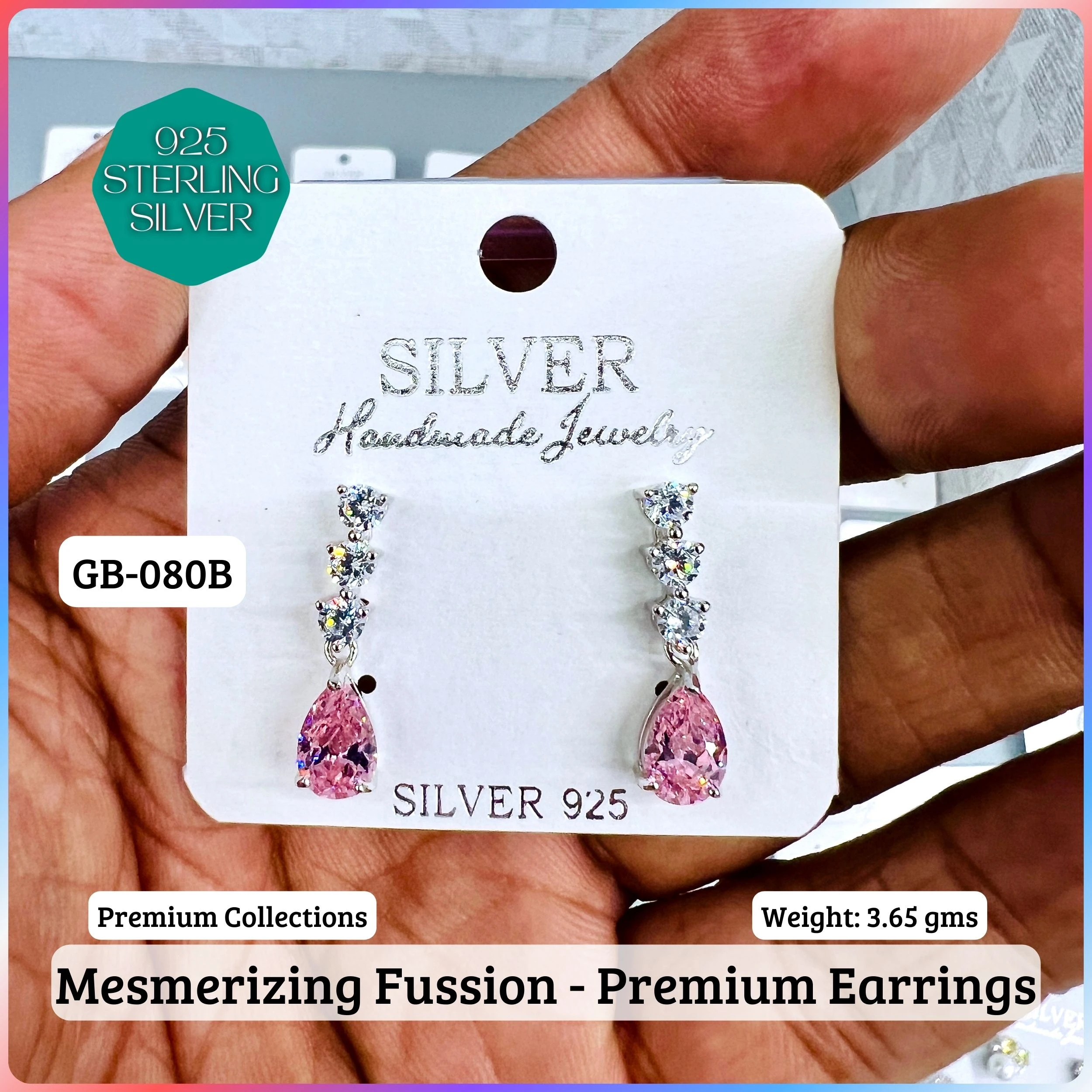 MF Premium earrings - Premium 925 Silver Jewellery - SKU: GB-080B-024 - Hyderabad Silver Importers