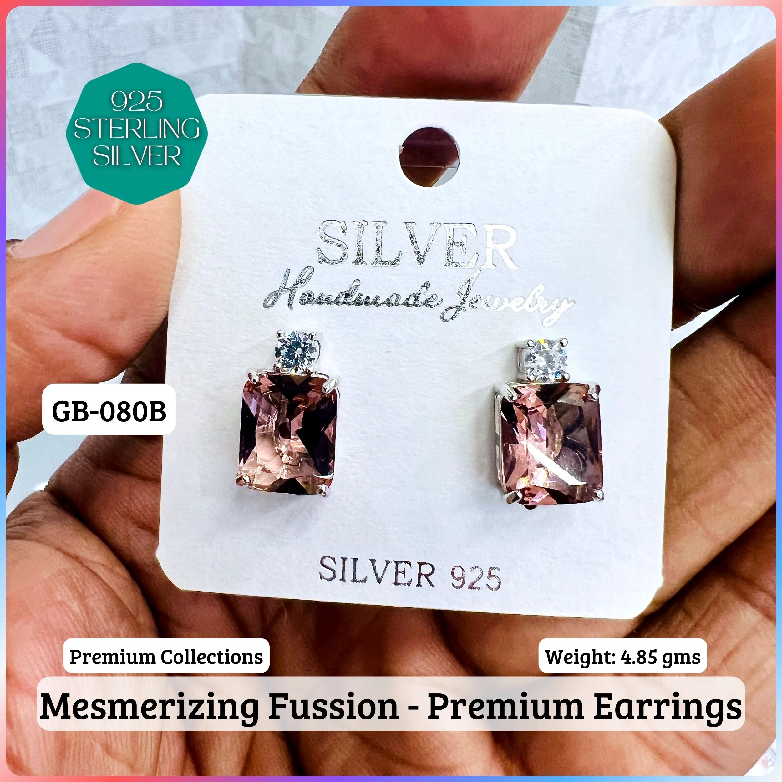 MF Premium earrings - Premium 925 Silver Jewellery - SKU: GB-080B-025 - Hyderabad Silver Importers