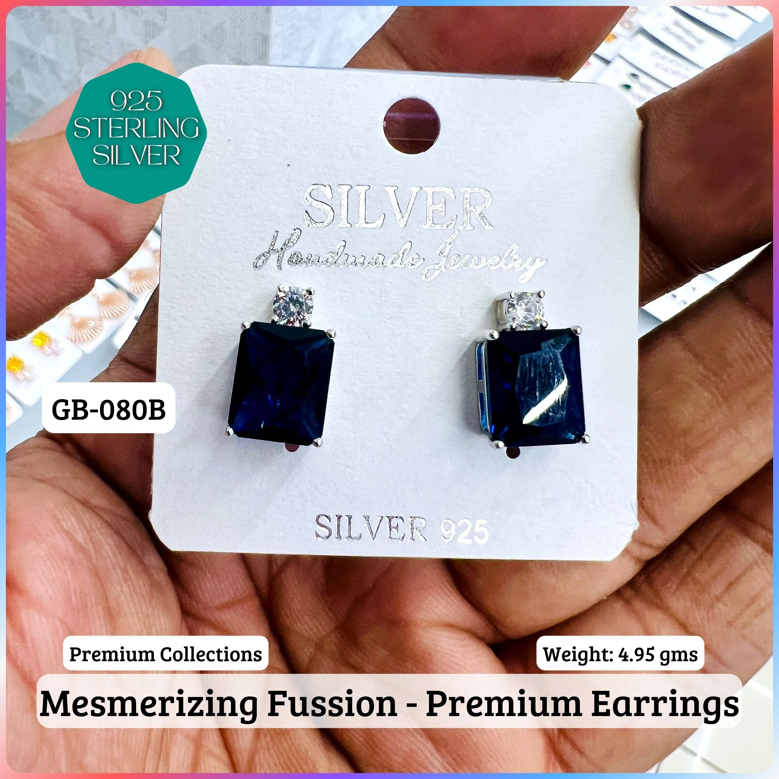 MF Premium earrings - Premium 925 Silver Jewellery - SKU: GB-080B-027 - Hyderabad Silver Importers