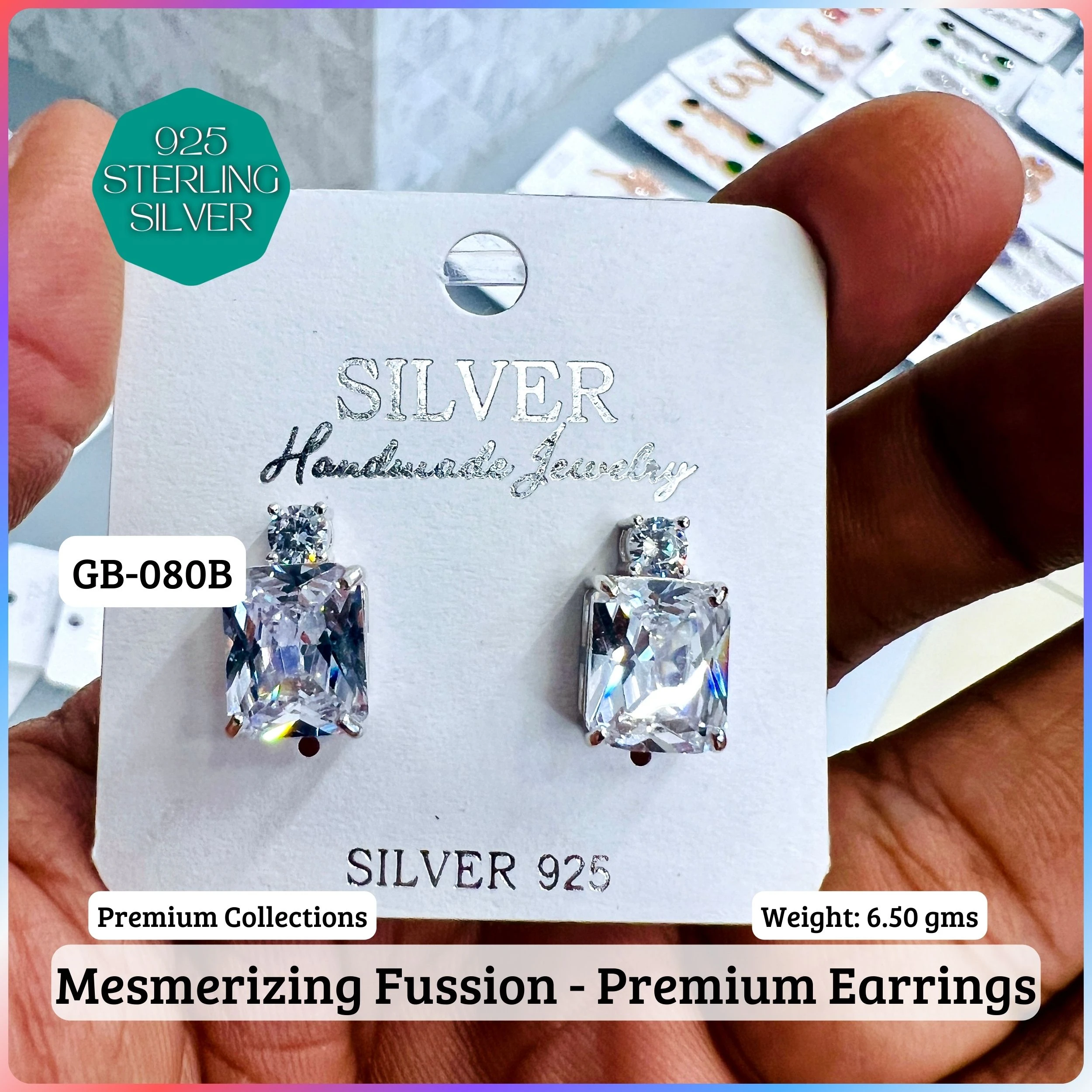 MF Premium earrings - Premium 925 Silver Jewellery - SKU: GB-080B-028 - Hyderabad Silver Importers