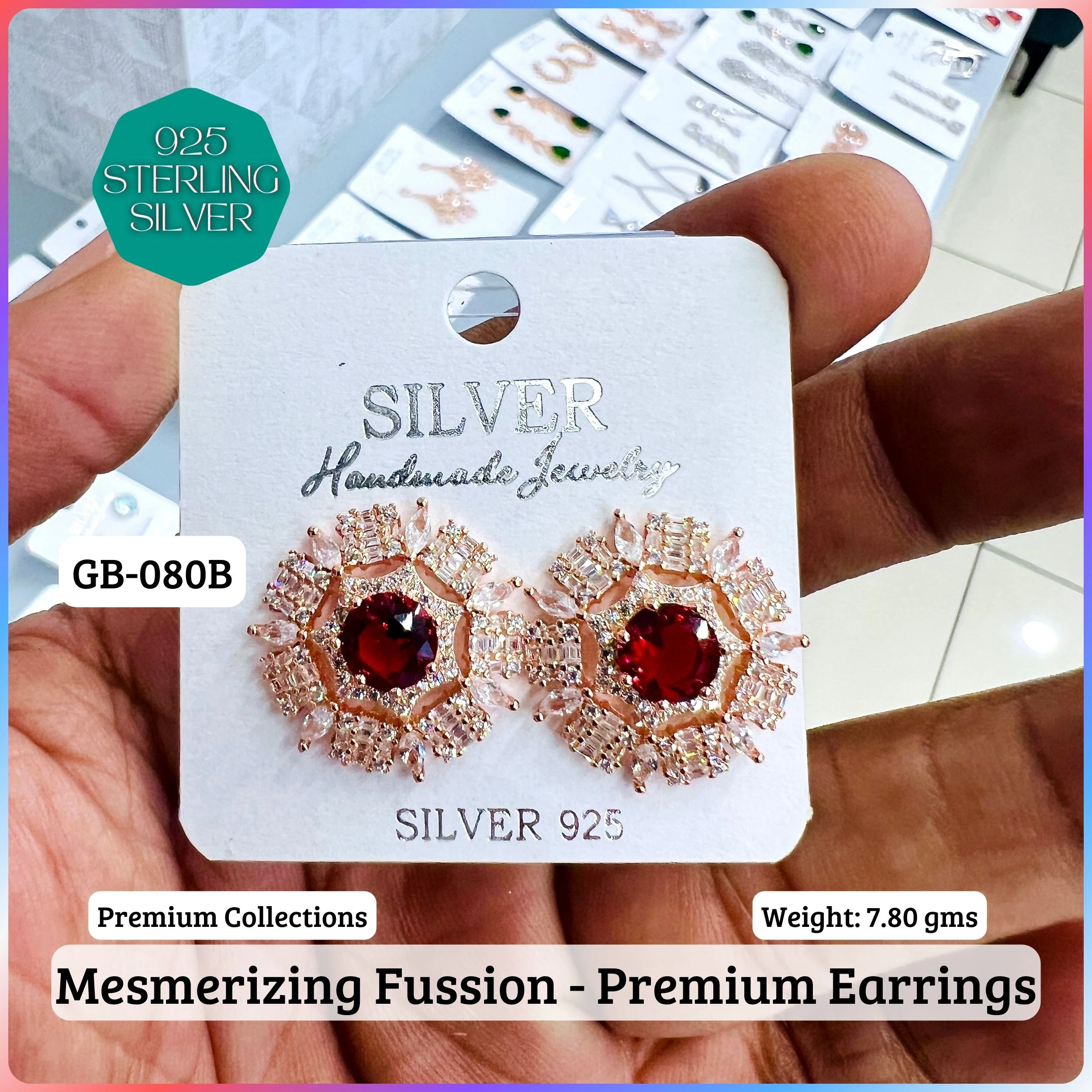 MF Premium earrings - Premium 925 Silver Jewellery - SKU: GB-080B-034 - Hyderabad Silver Importers