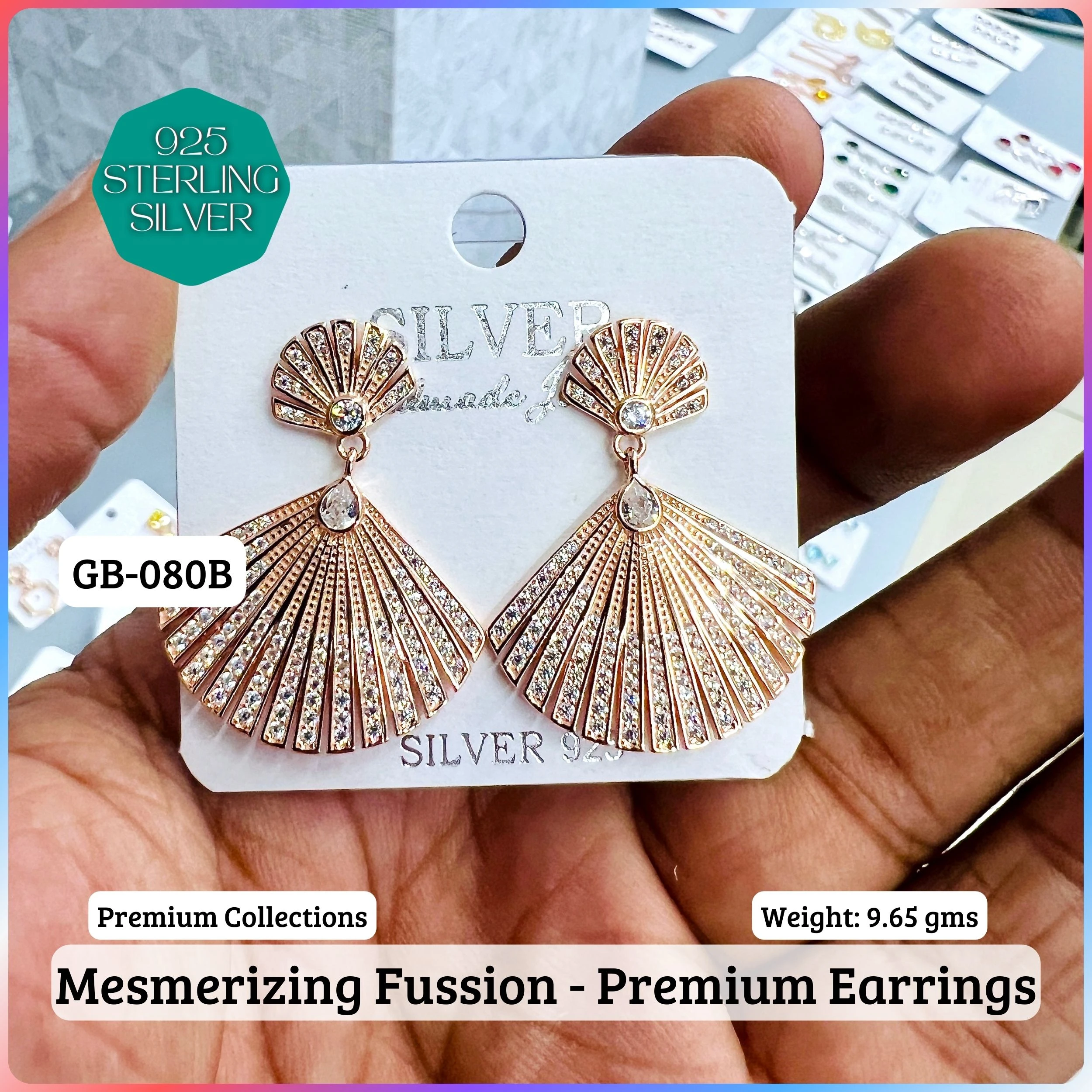 MF Premium earrings - Premium 925 Silver Jewellery - SKU: GB-080B-036 - Hyderabad Silver Importers