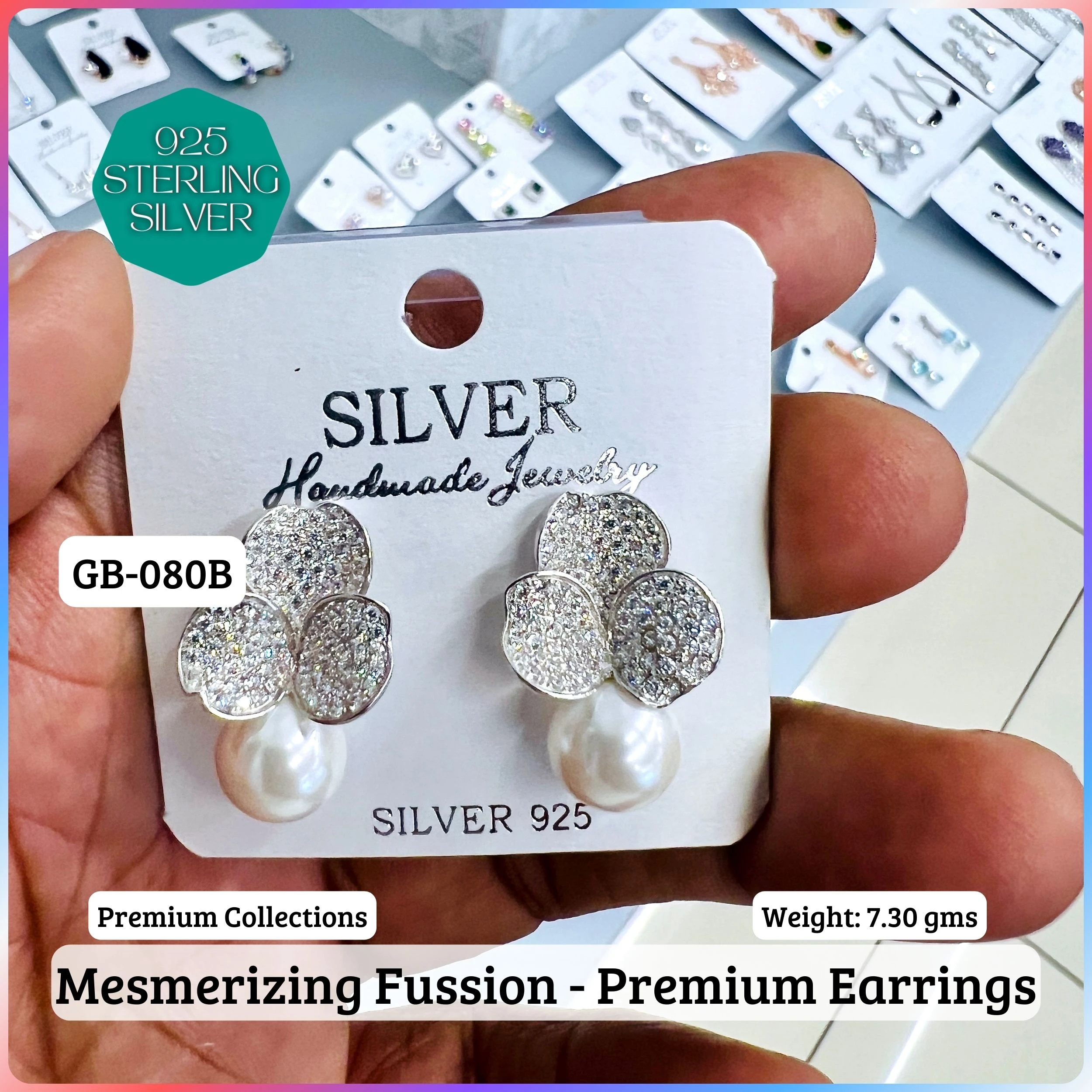 MF Premium earrings - Premium 925 Silver Jewellery - SKU: GB-080B-037 - Hyderabad Silver Importers