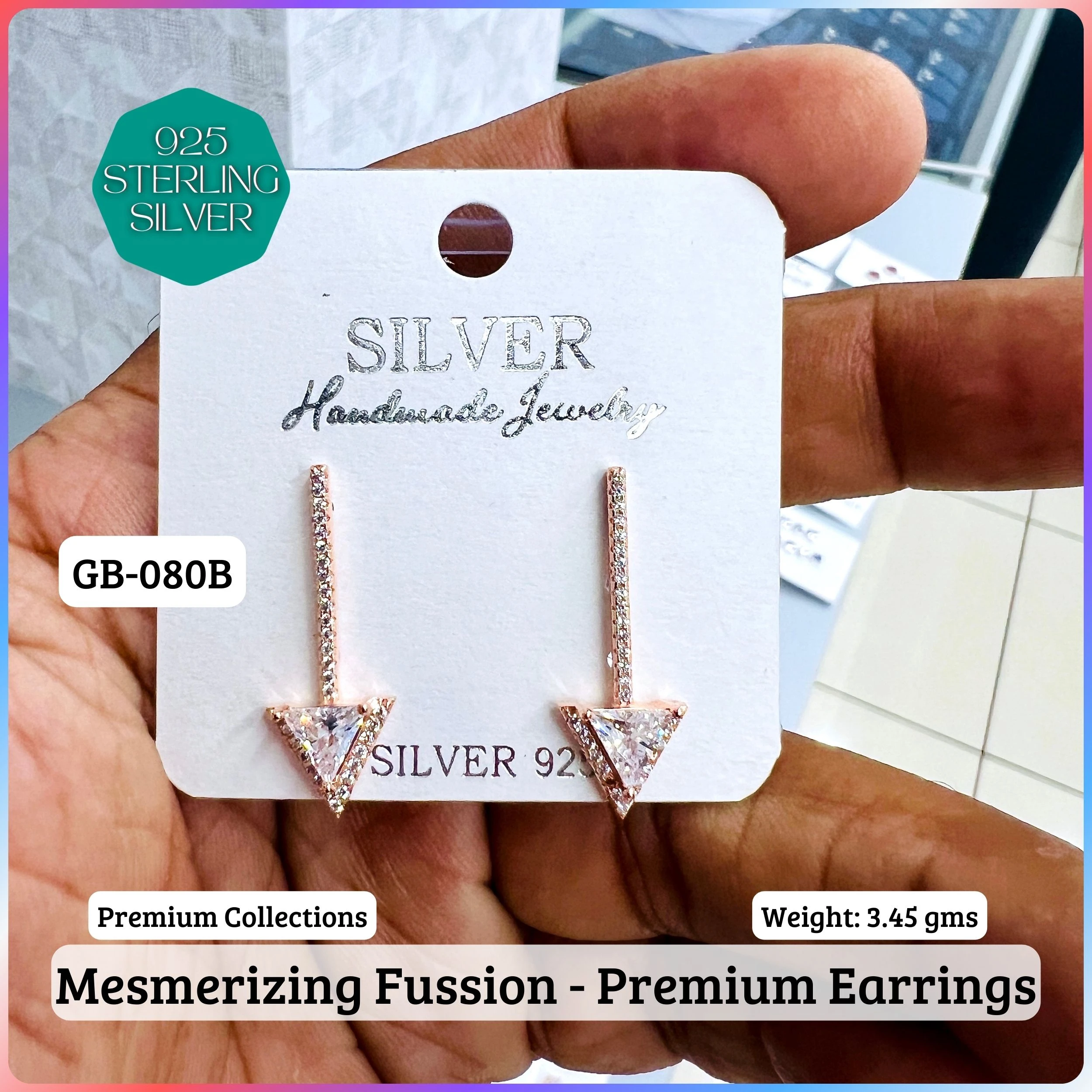 MF Premium earrings - Premium 925 Silver Jewellery - SKU: GB-080B-044 - Hyderabad Silver Importers