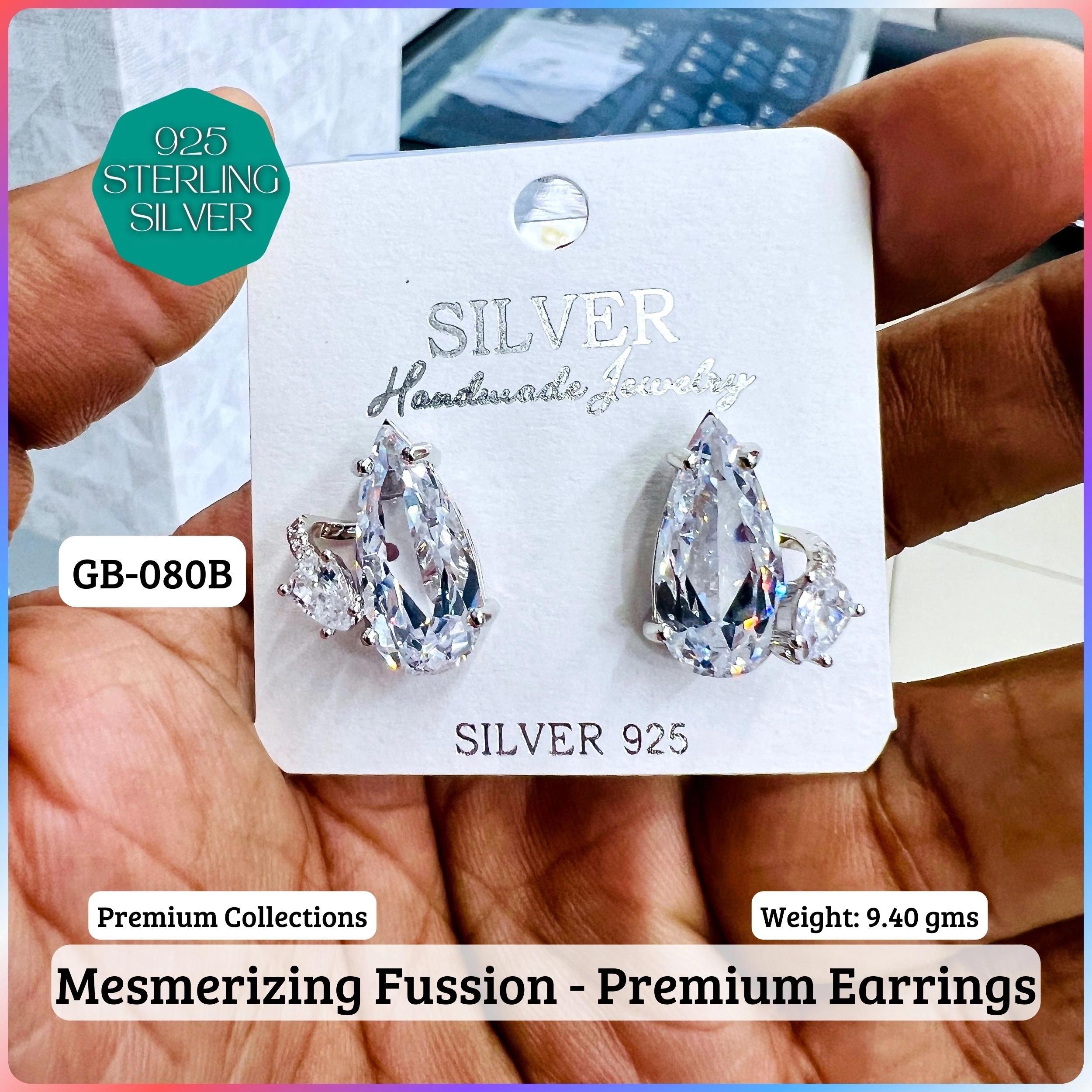 MF Premium earrings - Premium 925 Silver Jewellery - SKU: GB-080B-047 - Hyderabad Silver Importers