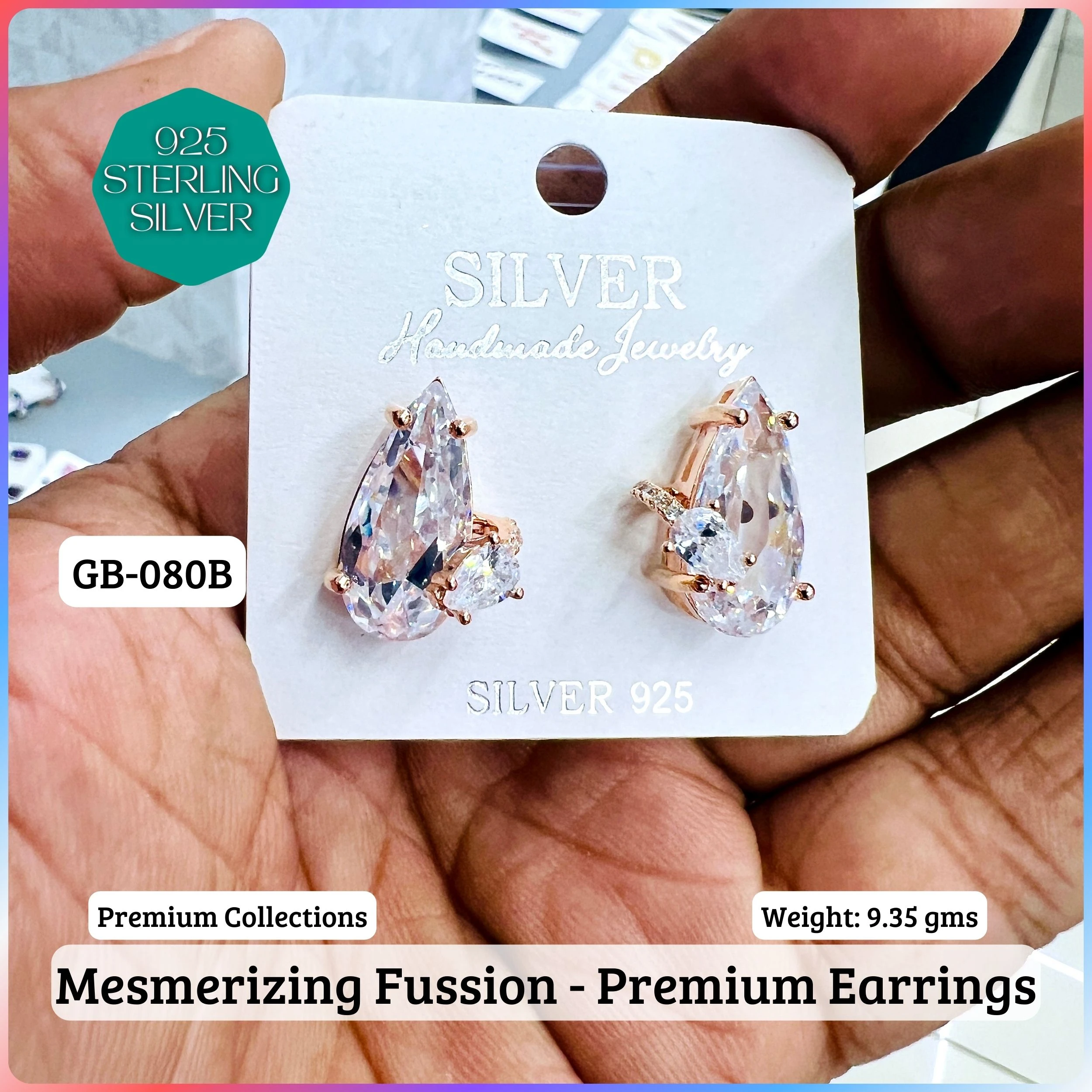 MF Premium earrings - Premium 925 Silver Jewellery - SKU: GB-080B-048 - Hyderabad Silver Importers