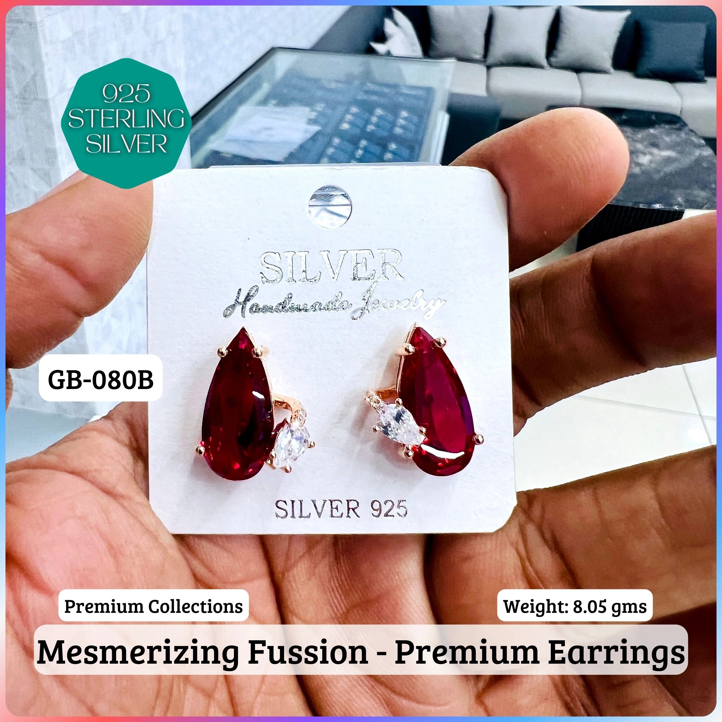 MF Premium earrings - Premium 925 Silver Jewellery - SKU: GB-080B-049 - Hyderabad Silver Importers